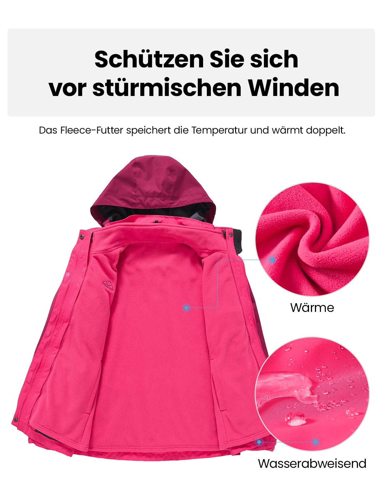donhobo Damen Outdoor 3-in-1 Skijacke mit Fleecejacke wasserdichte Regenjacke Winddicht Warm Winterjacke Doppeljacke Funktionsjacke mit Abnehmbare Kapuze