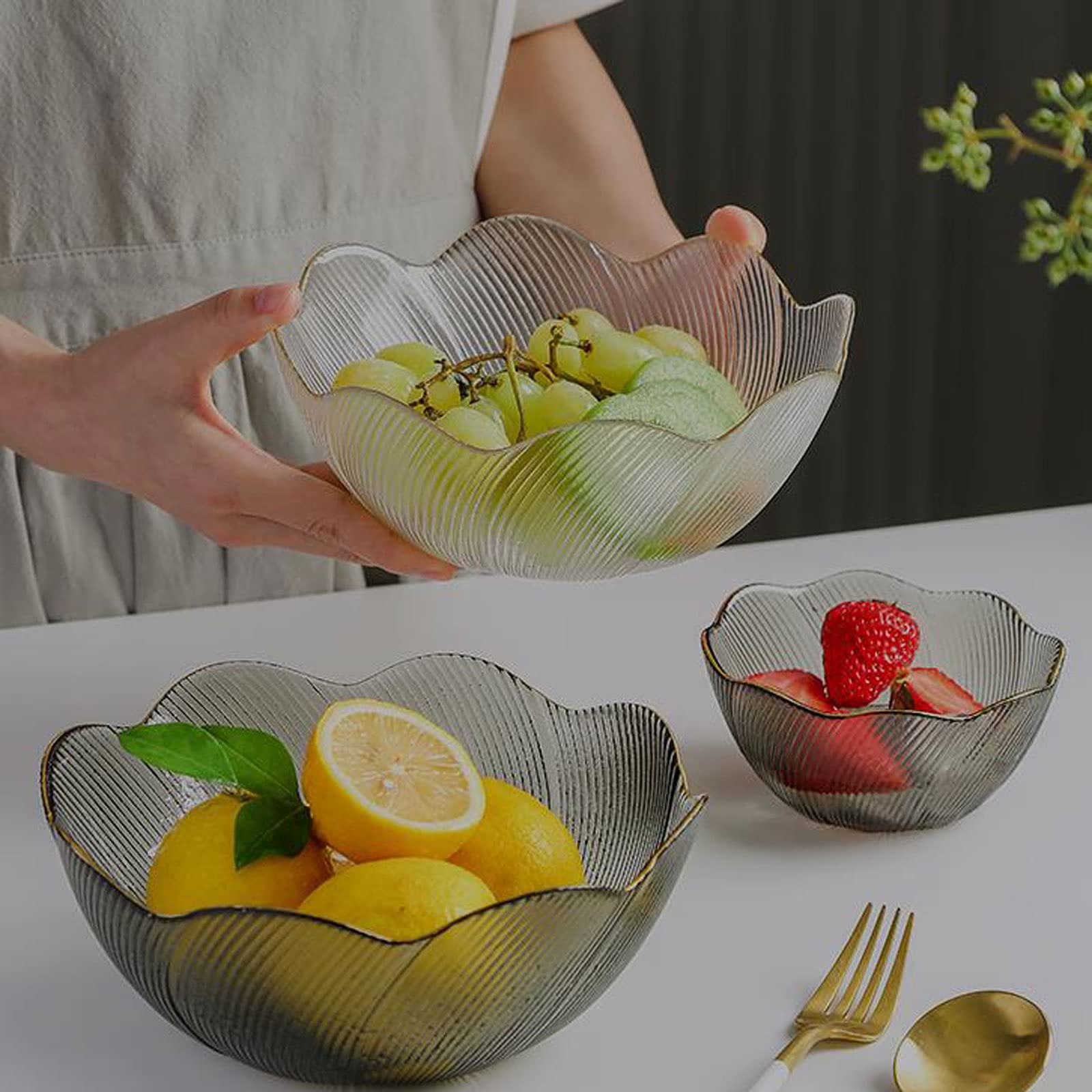 Dessertschale Snackschale Kristallglasschale 4 Stück Set gehämmerte Salatschale können unregelmäßige Obstplattenkorn-Pasta-Schüssel einstellen Hochtemperatur-beständiges transparentes Glas Müslischale