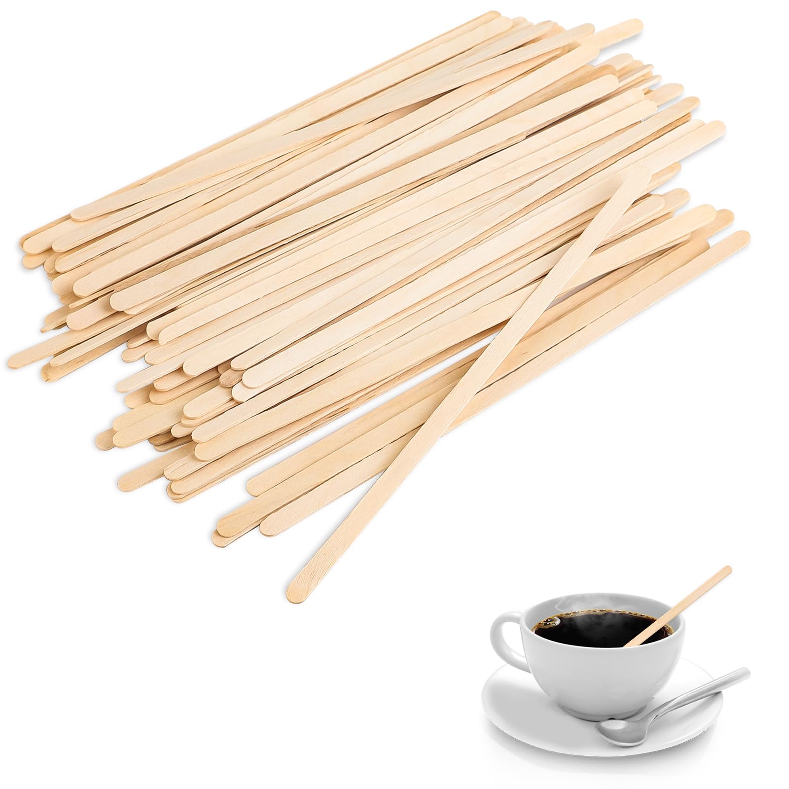 MOXYOY 100 Pcs Wooden Coffee Stirrers, Wooden Sticks, Cocktail Stirrers Disposable Stirrers for Hot Drinks, Coffee, Tea, Cocktails Swizzle Sticks for Bars, Cafes & Home Use(5.5inch)