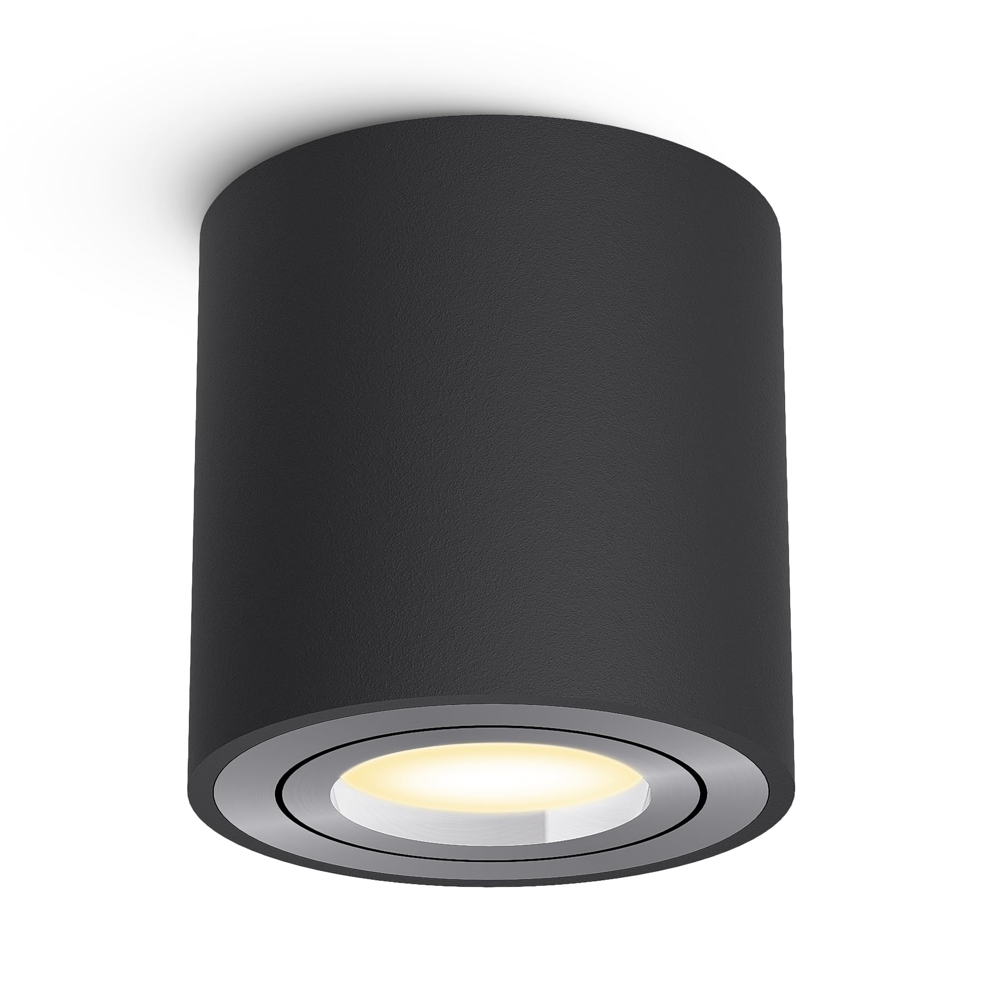 linovum CORI Aufbauspot schwarz gebürstet dimmbar - mit LED in drei Lichfarben GU10 230V 6W - Aufbau Strahler schwenkbar rund Ø80x84mm