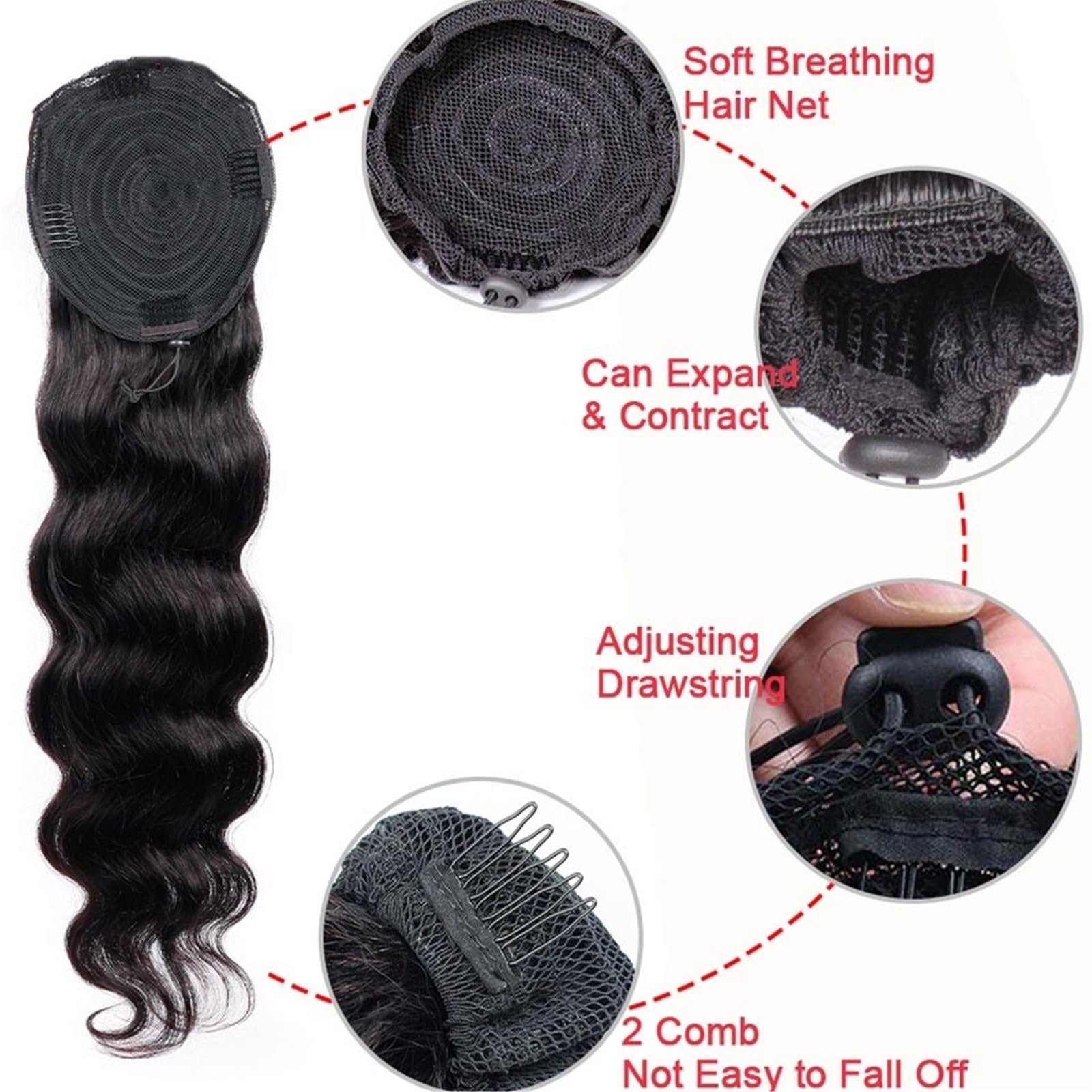Przedłużenie kucyka Spinka do włosów Body Wave z ludzkich w brazylijskim kucyku Remy naturalnym kolorze dla kobiet Koński ogon(10inches)