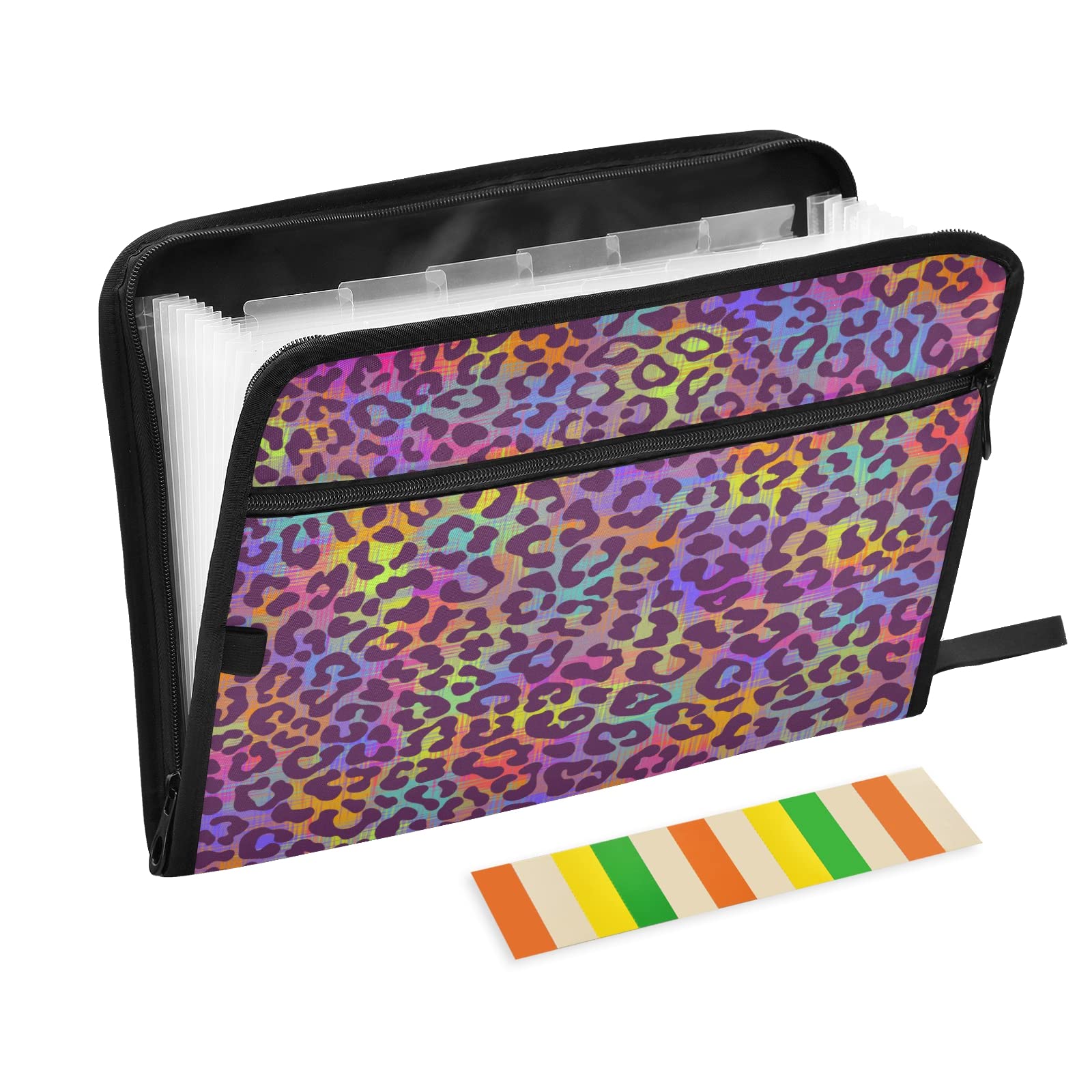 MoyyoLeopard Print Pattern Expandable File Organiser with 13 Pockets and Tabs, Document Organiser Folders for Paperwork A4, Expanding File Holder Document Wallet for Travel Office School