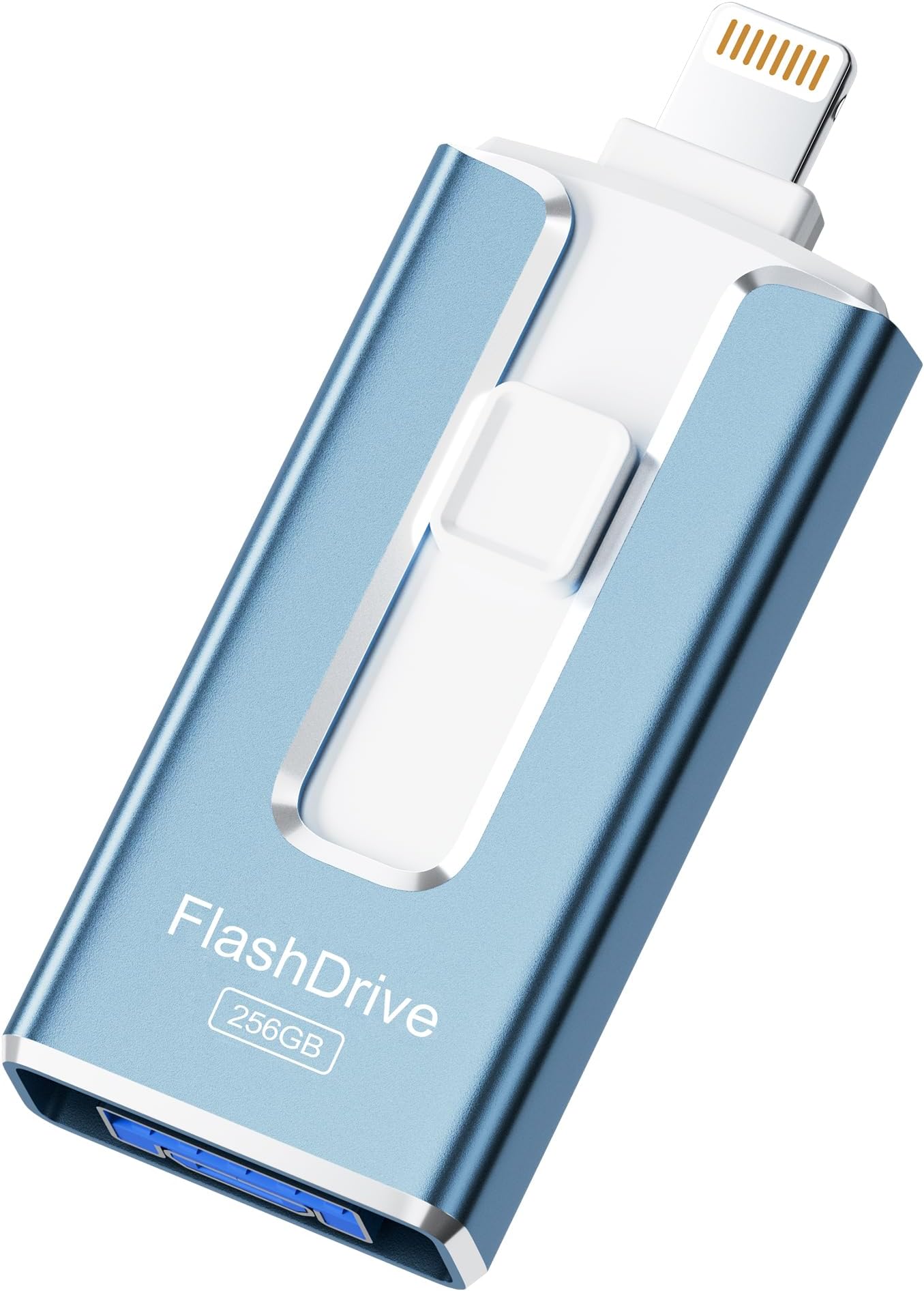 MFi Certified 256GB Flash Drive for iPhone iPad, Photo Stick for External Memory Storage, Easily Back Up and Save Photos Videos, 4 in 1 USB Memory Stick Thumb Drive for iPhone/iPad/Android/PC (Blue)