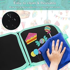 Qrytoi Erasable Doodle Set for Kids - Reusable Magic Drawing Book with 12 Watercolor Pens 14 Page Drawing, Road Trip Car Game Writing Painting Set for Boys and Girls (Sheep)