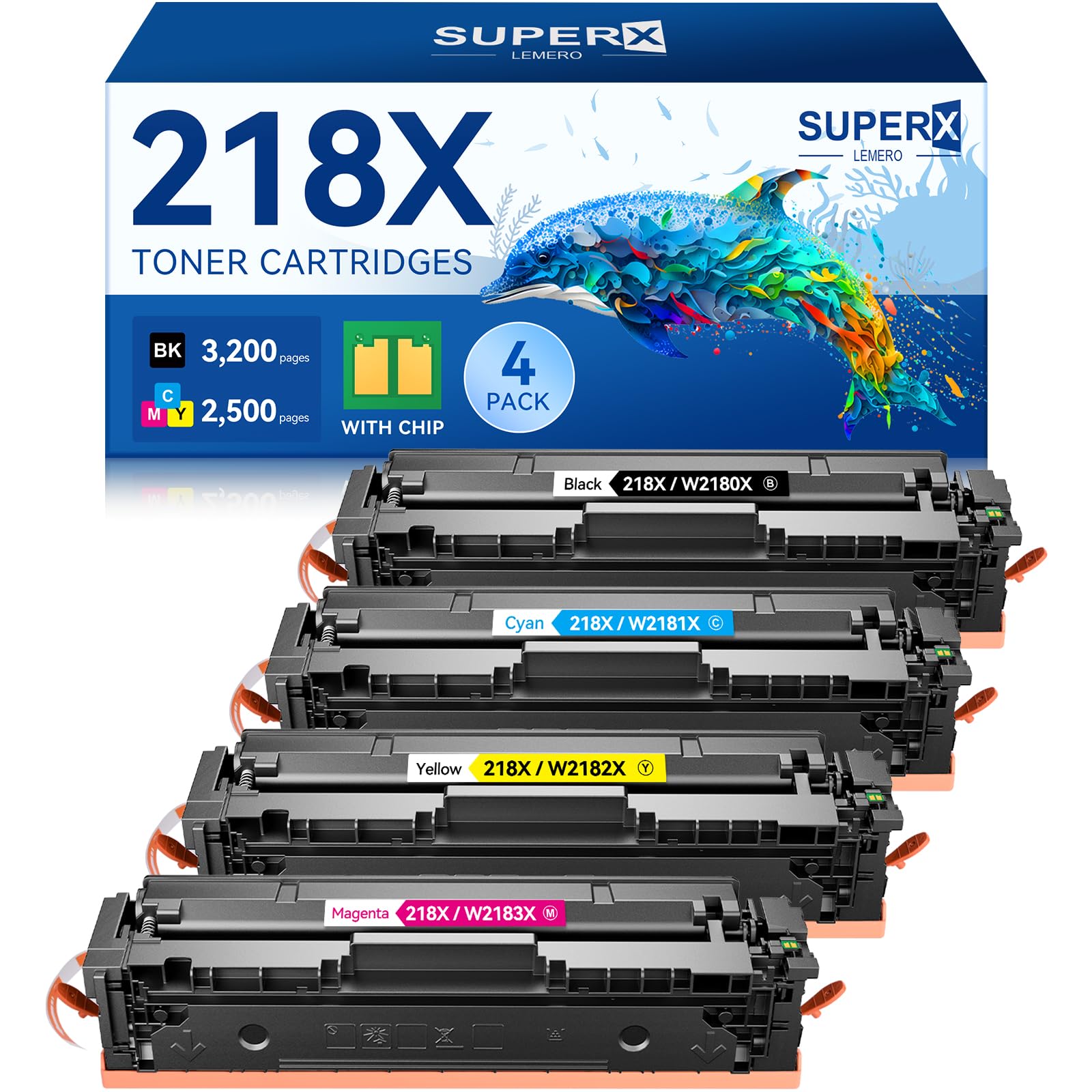 218X 218A Toner Cartridges 4 Pack 3301fdw with Chip Compatible Replacement for HP 218X 218A Color Laserjet Pro MFP 3301cdw 3201dw 3301sdw Printer W2180X W2180A High Yield (Black Cyan Yellow Magenta)