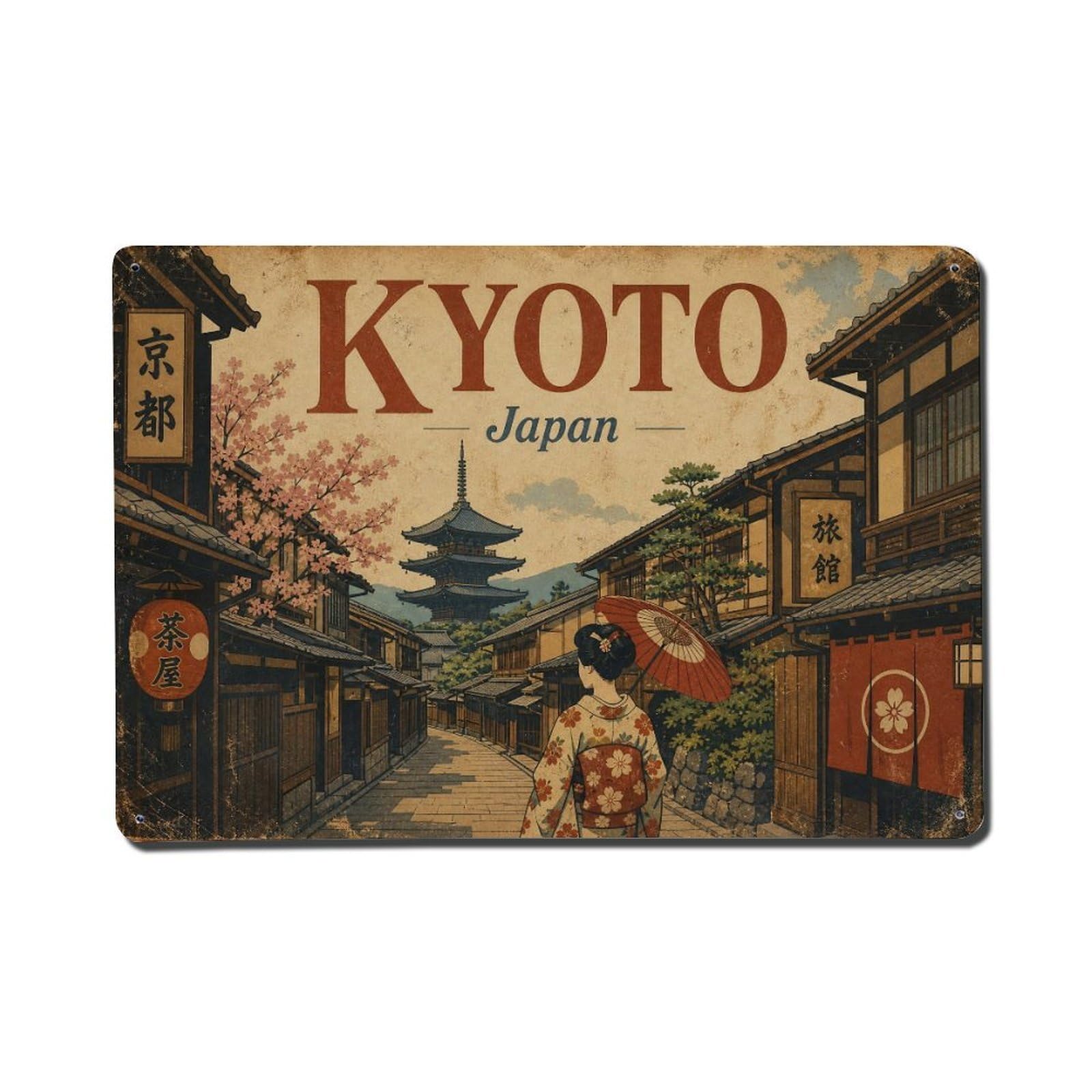 Gead 8X12inch Style Vintage Travel Kyoto Japan Streets Metal Tin Sign