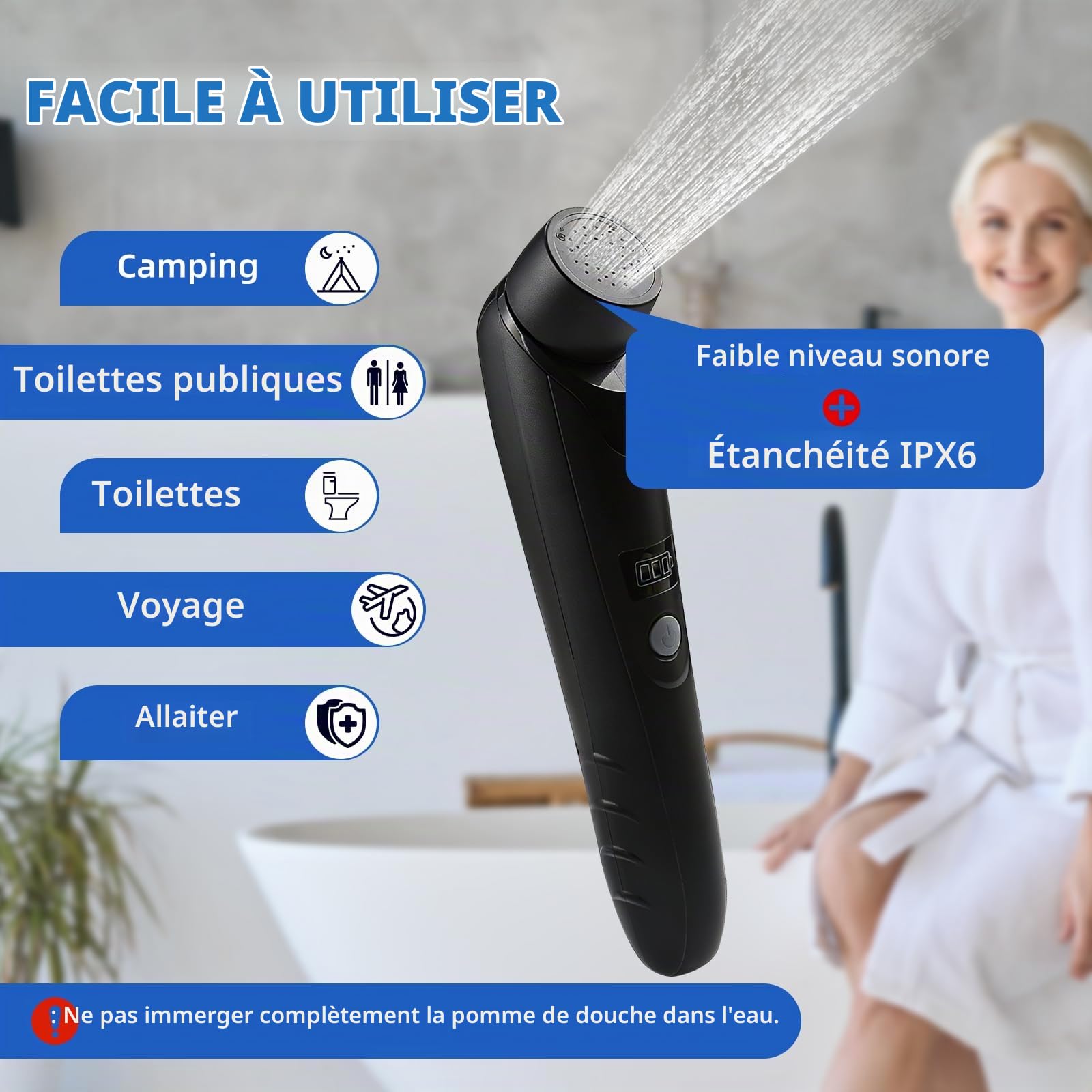 Bidet Portable, 2.5L Bidet Electrique, Douchette à Main pour Toilettes | Rechargeable, Extérieur, Camping, Vaporisateur à Main pour Femme, Homme, Soin du Corps-Noir