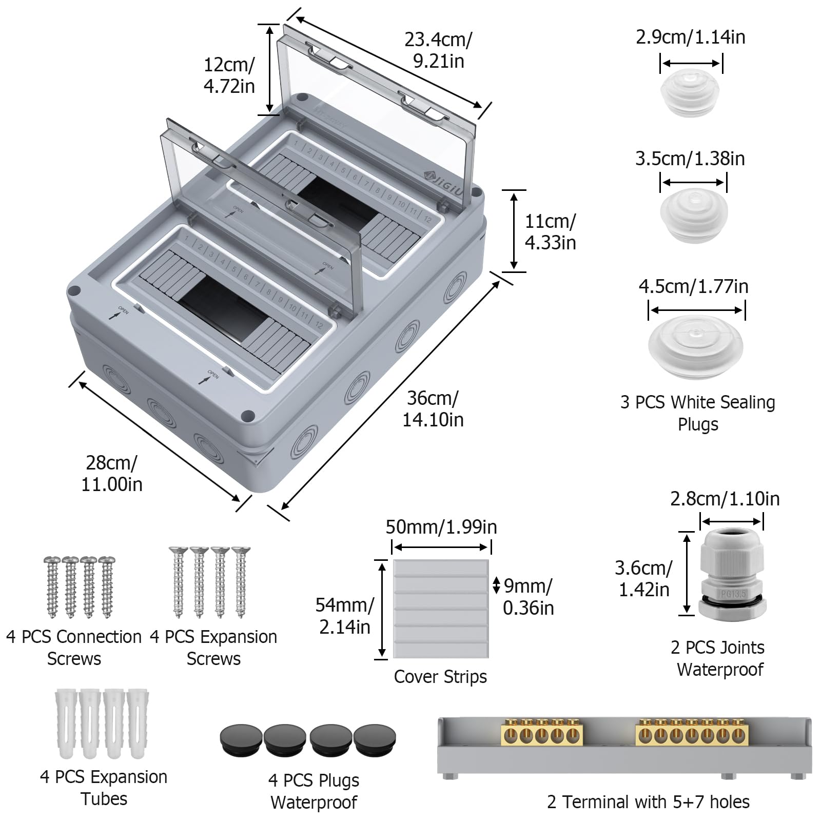 JiGiU Sicherungskasten Aufputz 2-Reihig 24 Module, Verteilerkasten IP65 Wasserdicht Feuchtraum Gehäuse Kleinverteiler aus ABS Material für Garten, Villen, Ladesäulen, Außenbereiche (365*275*110mm)