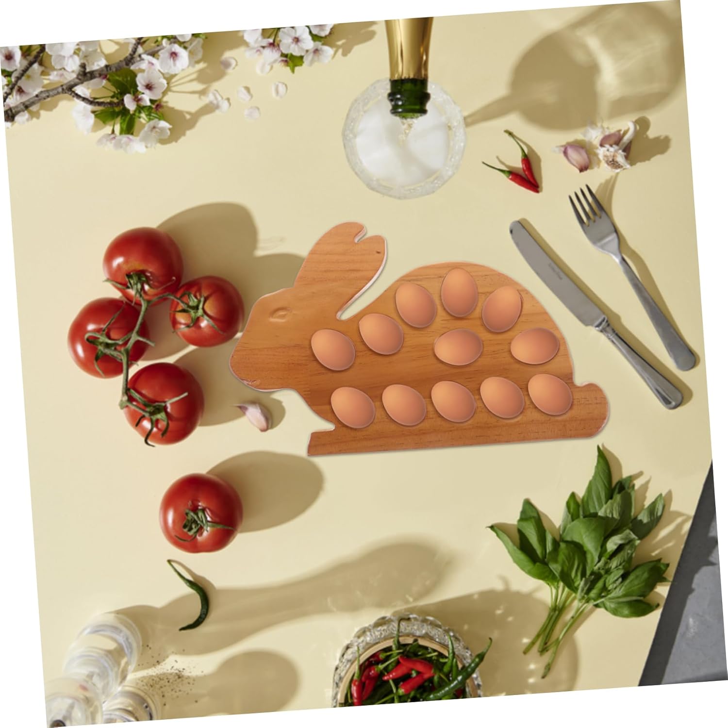 MAGICLULU Wooden Bunny Shaped Egg Storage Tray Kitchen Egg Holder Versatile Decorative Platter for Eggs and Items for Easter Celebrations and Daily Use