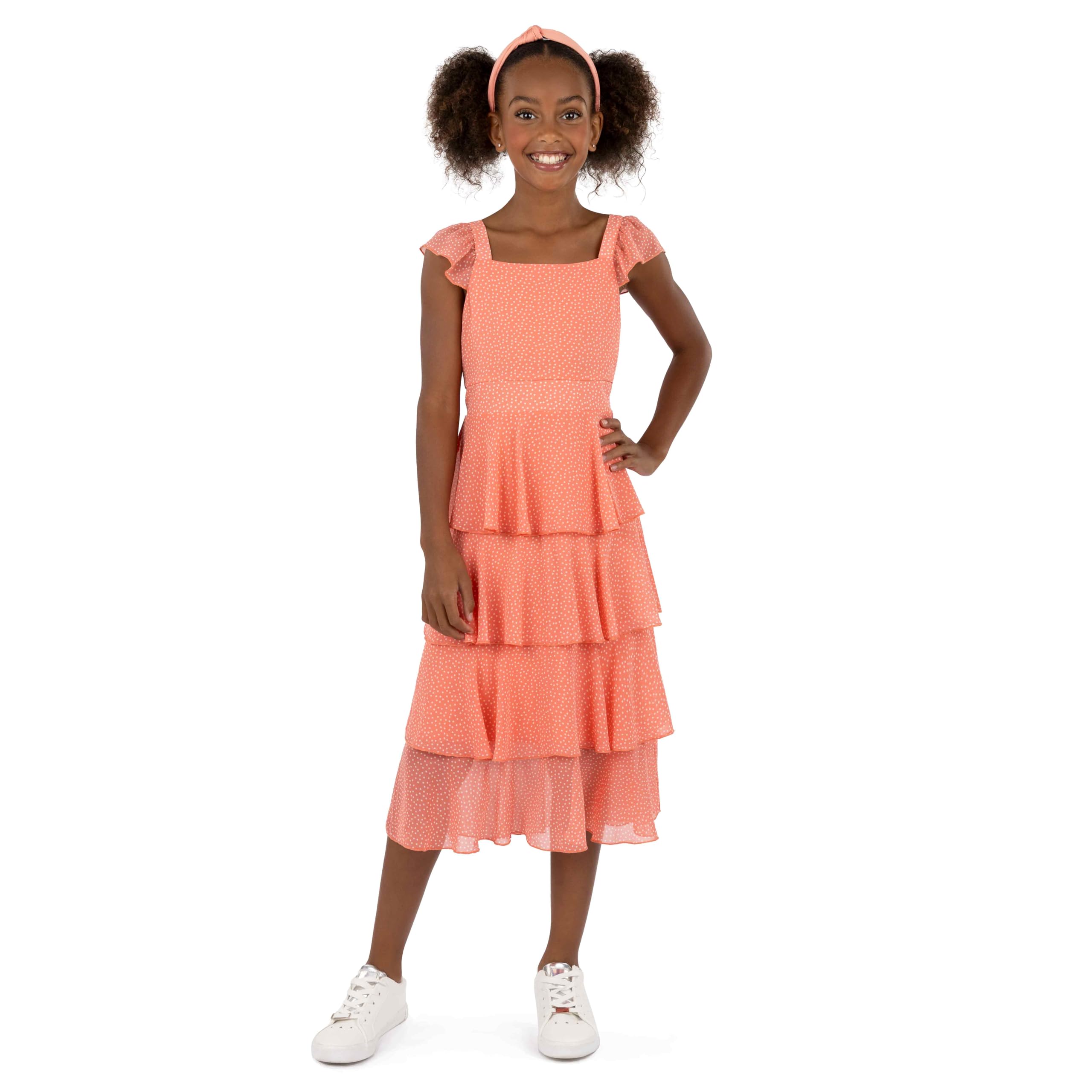 Speechless Girls' Flutter Sleeve Midi Tiered Dress