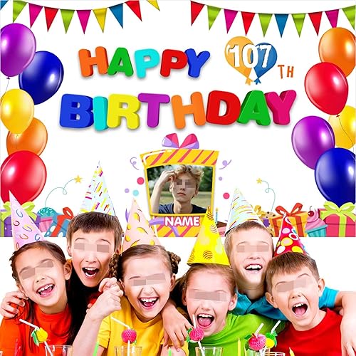 Vista 10 de Cartel personalizado de decoración de cumpleaños número 107 con temática de castillo y princesa, pancarta de tela personalizada para suministros