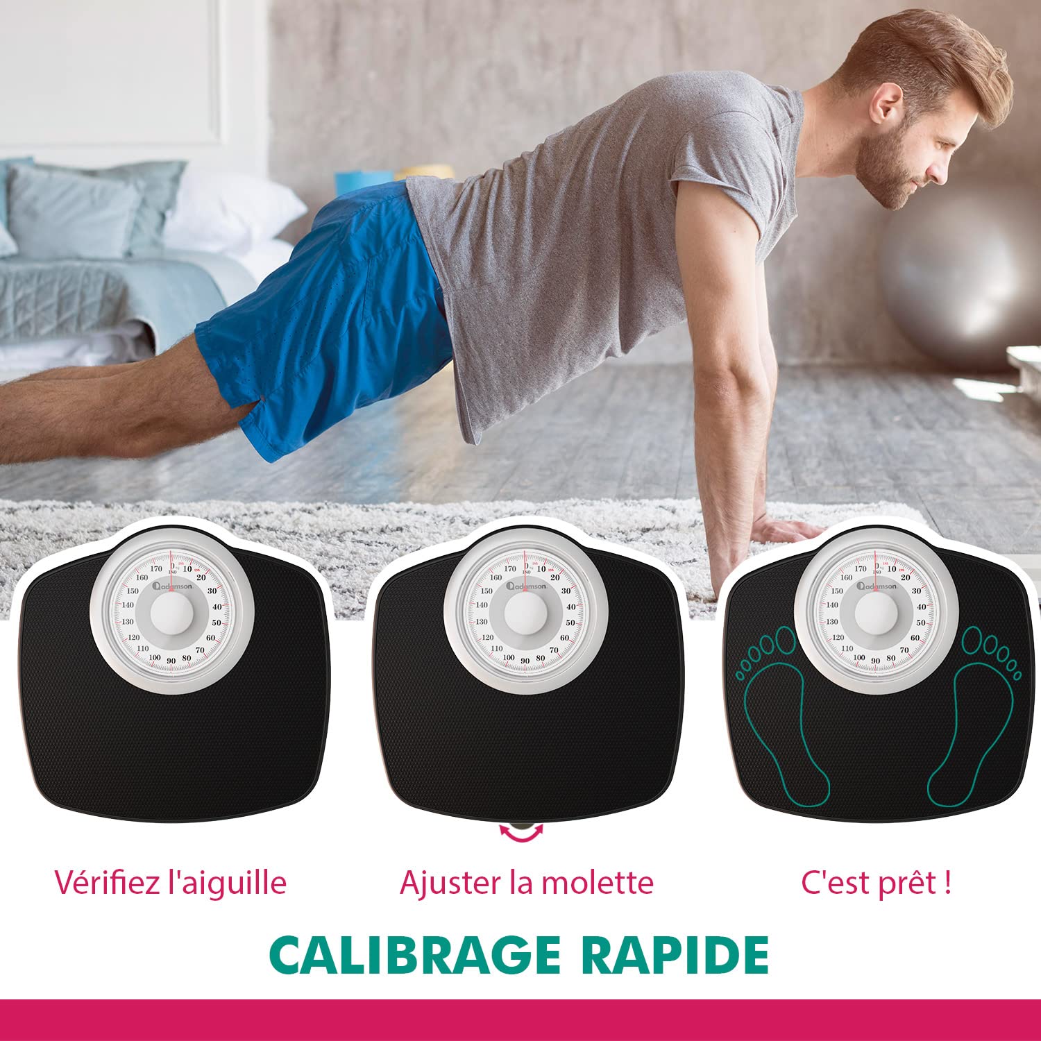 Adamson A25W Balance Pèse Personne Analogique - Nouveauté - Jusqu'à 180kg, Surface Antidérapante, Chiffres Extra Larges, Pèse Personne Mécanique, Garanti 20 Ans - Chambre et Salle de bain