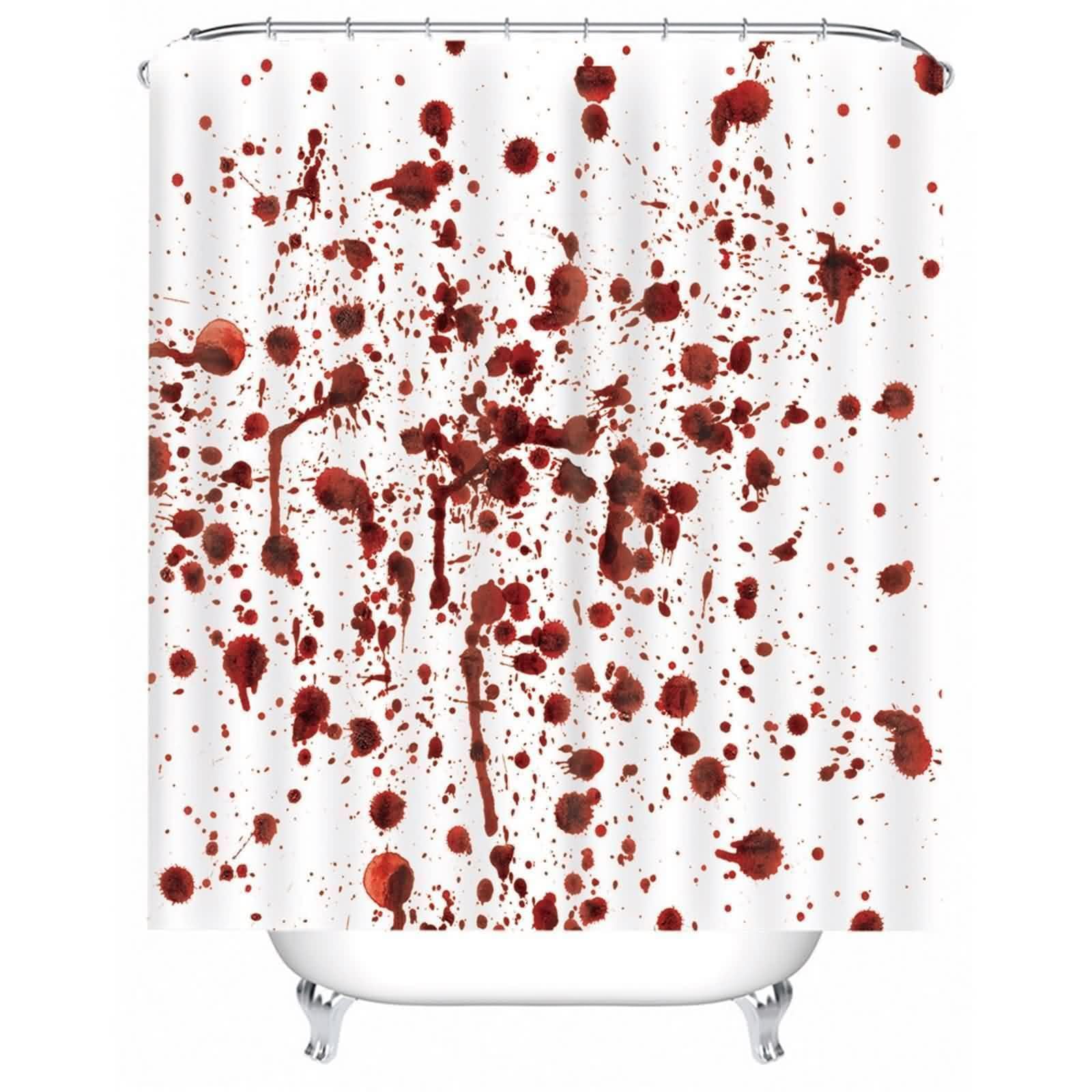 Duschvorhang Textil Rot Weiß, Blut Stain Muster Badvorhang Polyester Anti-Schimmel Schnell Trocknend mit Duschvorhangringen