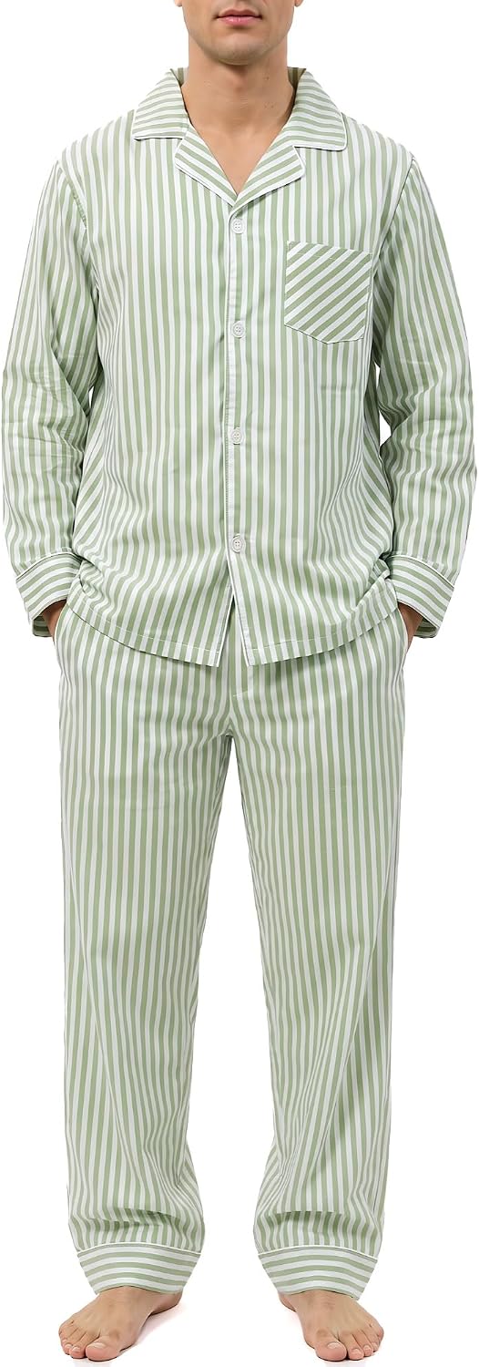U2SKIIN Mens Cotton Pajamas Set Striped Matching Pajamas for Couples