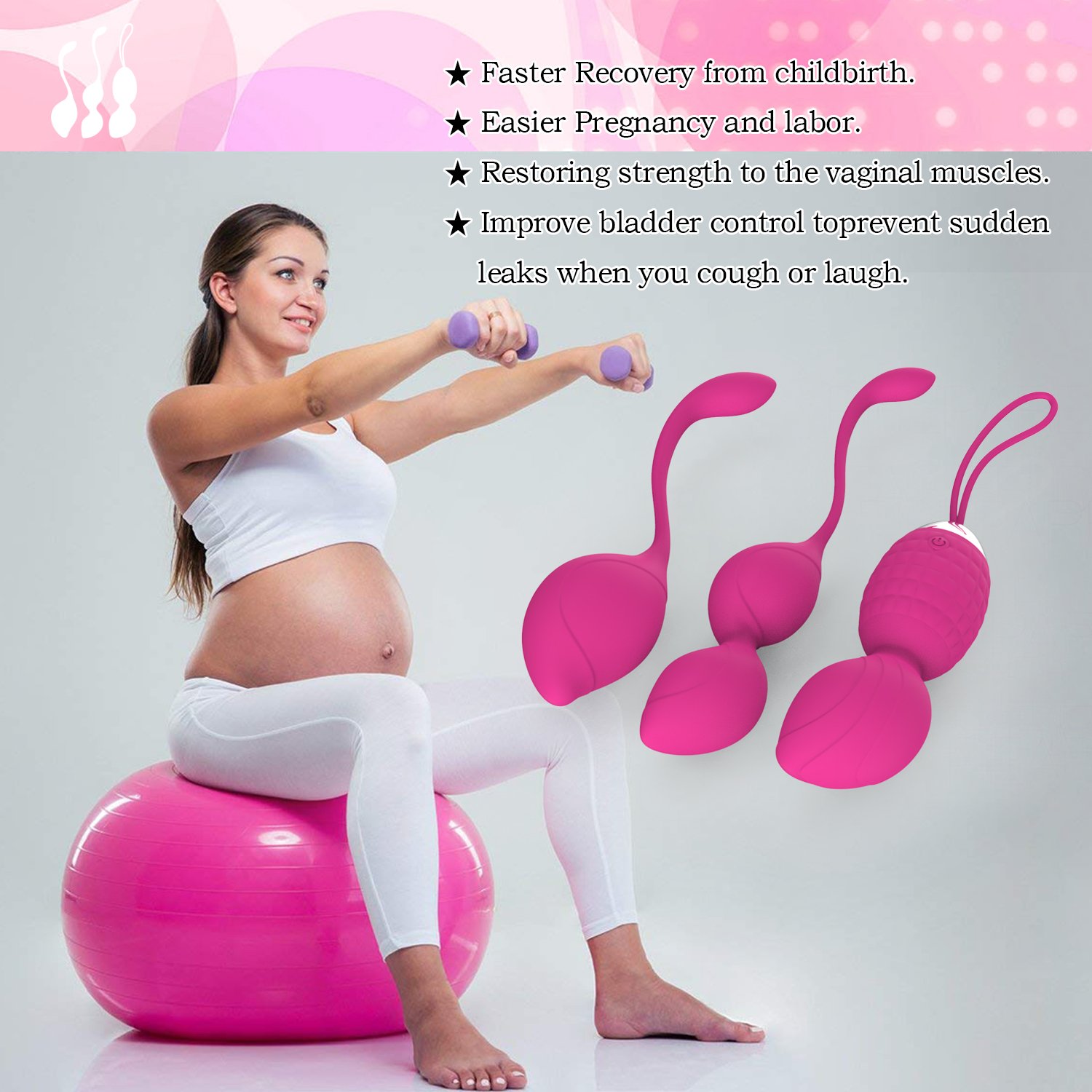 Boules de Geisha - 3 Kegel Balls en Silicone Médicale pour Exercices de Plancher Pelvien Ensemble - D'Entraînement Pour Renforcer & Tonifier Les Muscles Pelviens (Rose)