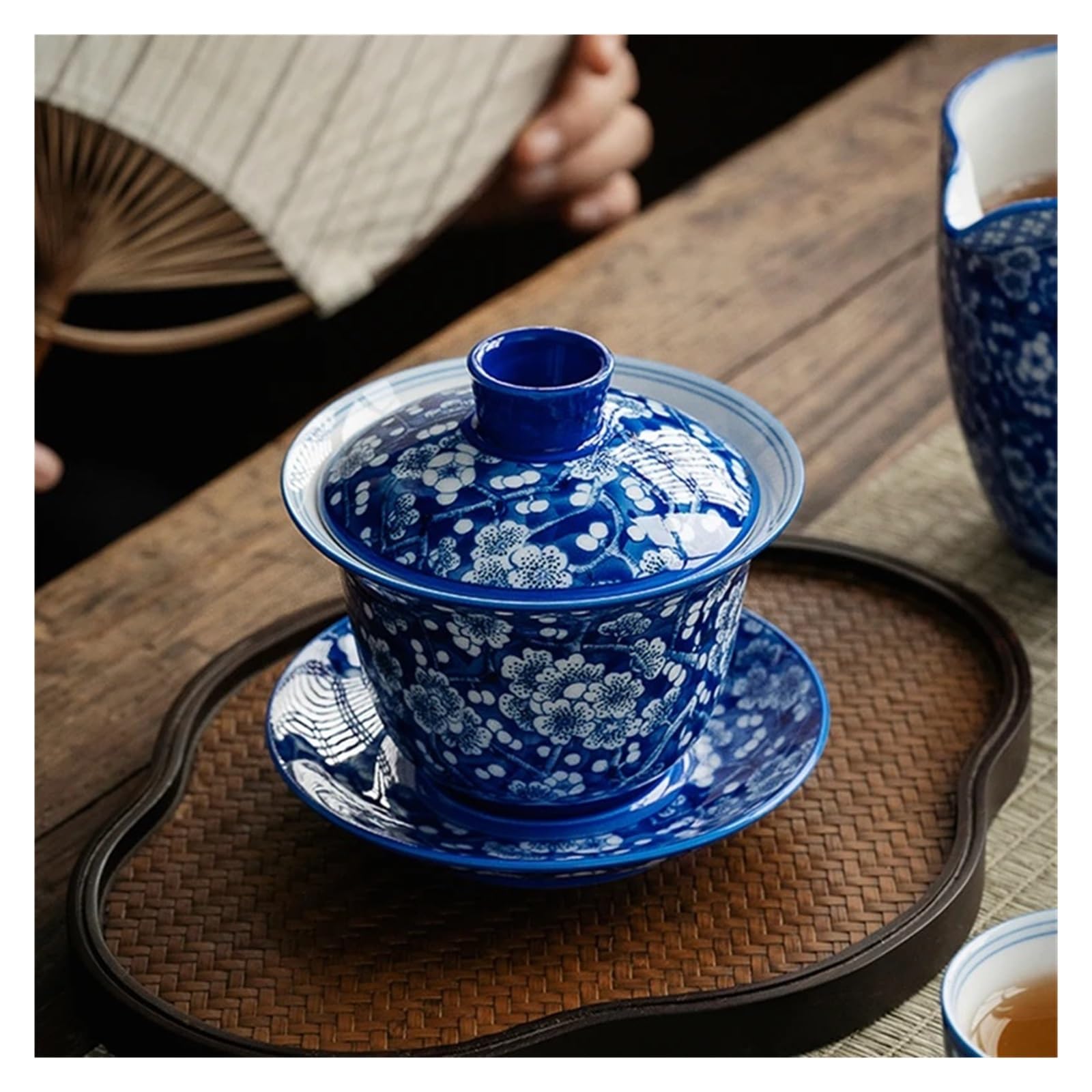 185ml Duża Śliwkowo-niebieska I Biała Gaiwan Na Herbatę Ceramiczna Waza Teaware Cup Chińskie Miseczki Vintage Chawan Zestaw Do Ceremonii Herbacianej Elegancja Jest Ponadczasowa(Gaiwan)