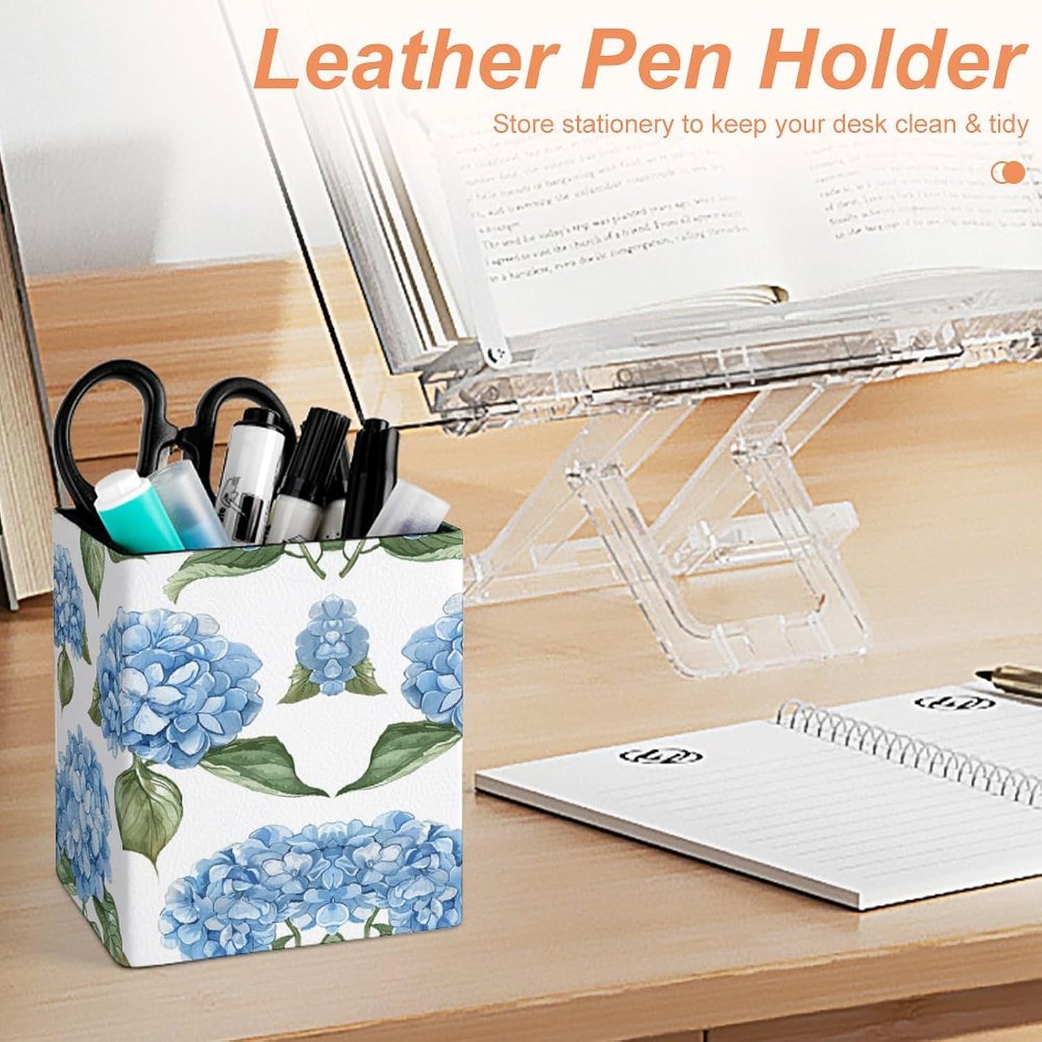 Pencil Holder for Office Supply Blue Hydrangea Desk Organizer image 4