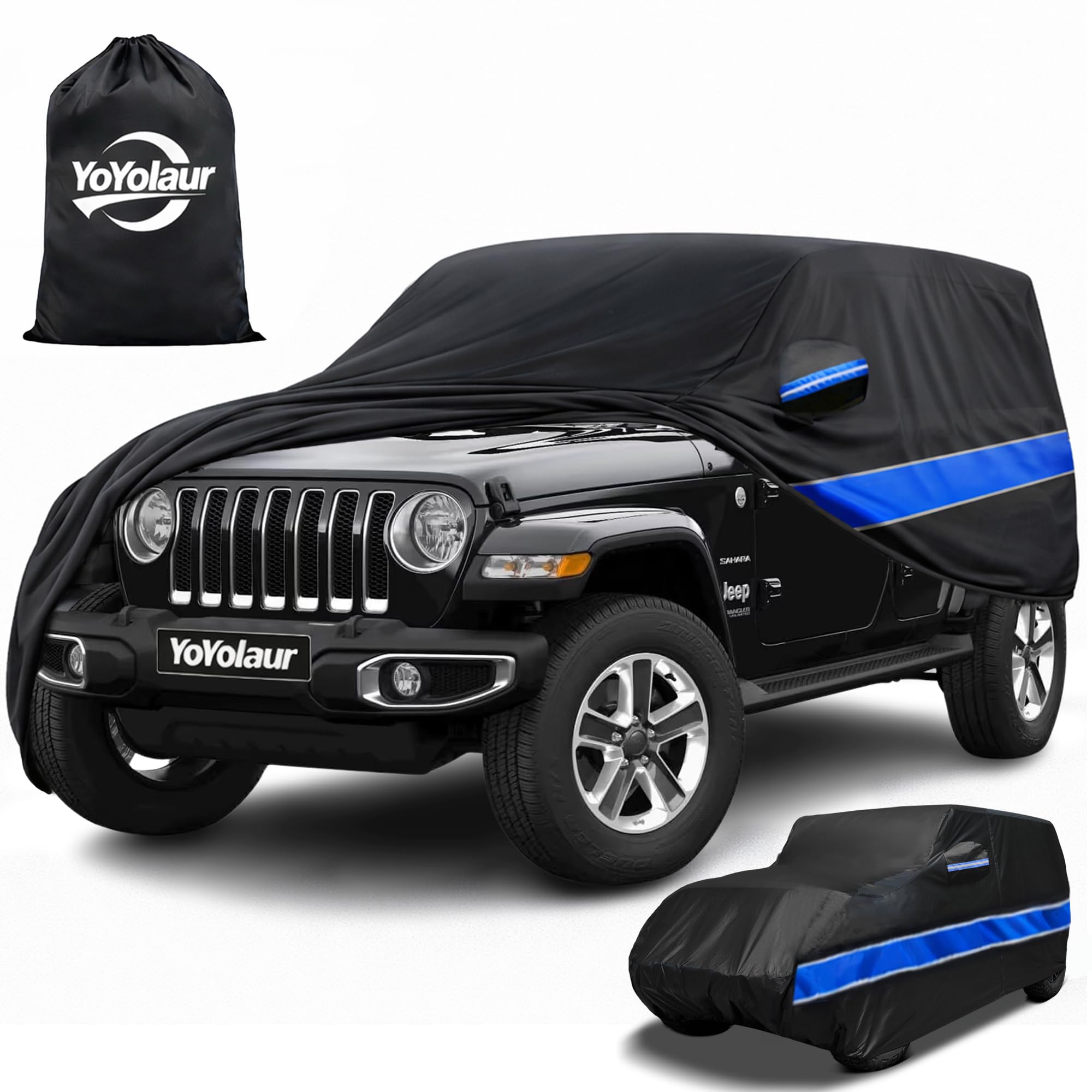Photo 1 of 10-Layer Car Cover Compatible with Jeep Wrangler Cover Waterproof 4 Door All Weather,Sun Rain UV Dust Snow Protection,Full Exterior Car Cover with Door Zipper and Cotton Lining,Fit for CJ YJ TJ JK JL