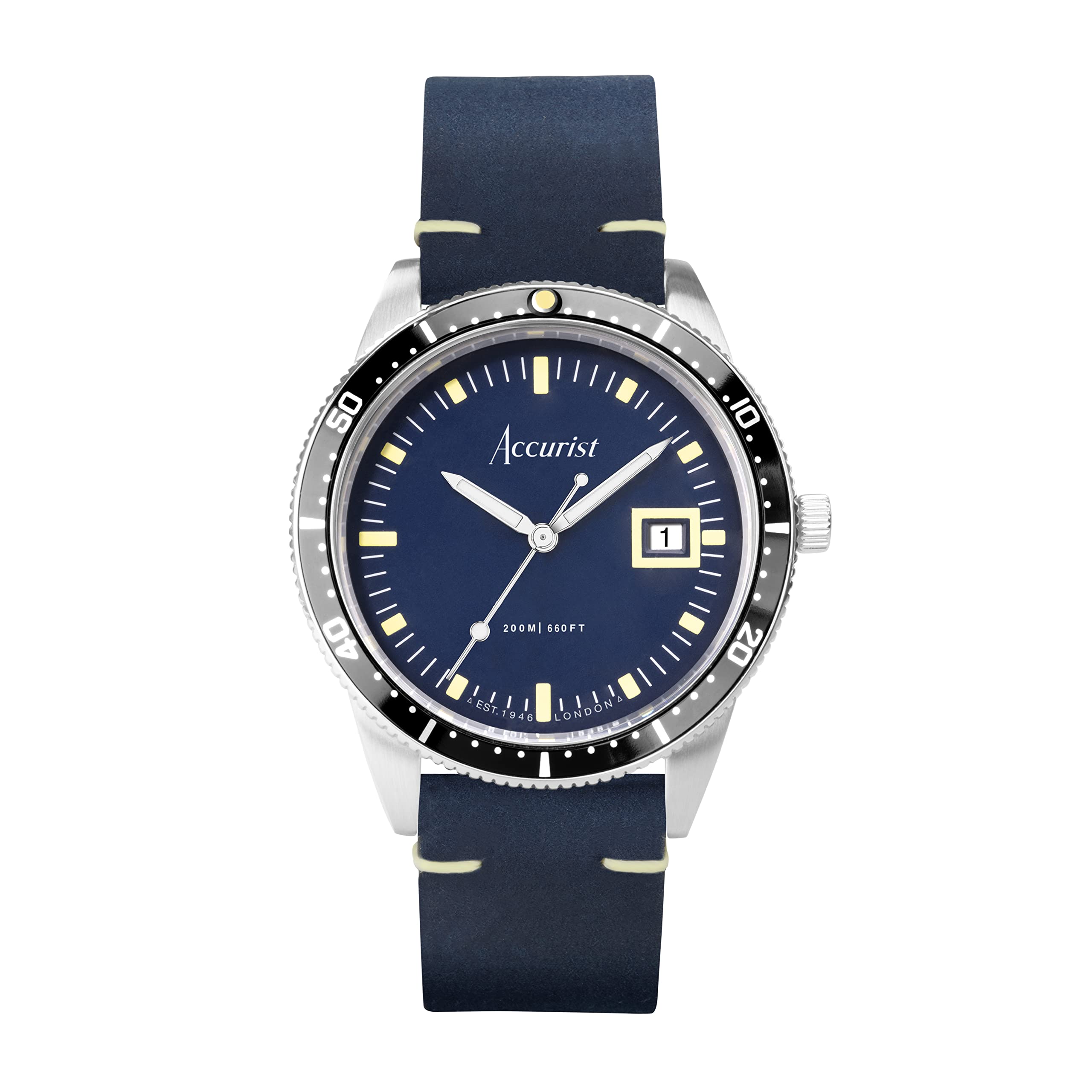 Accurist Dive 42mm Quartz Watch in Blue with Analogue Display, and Blue Leather Strap 72002