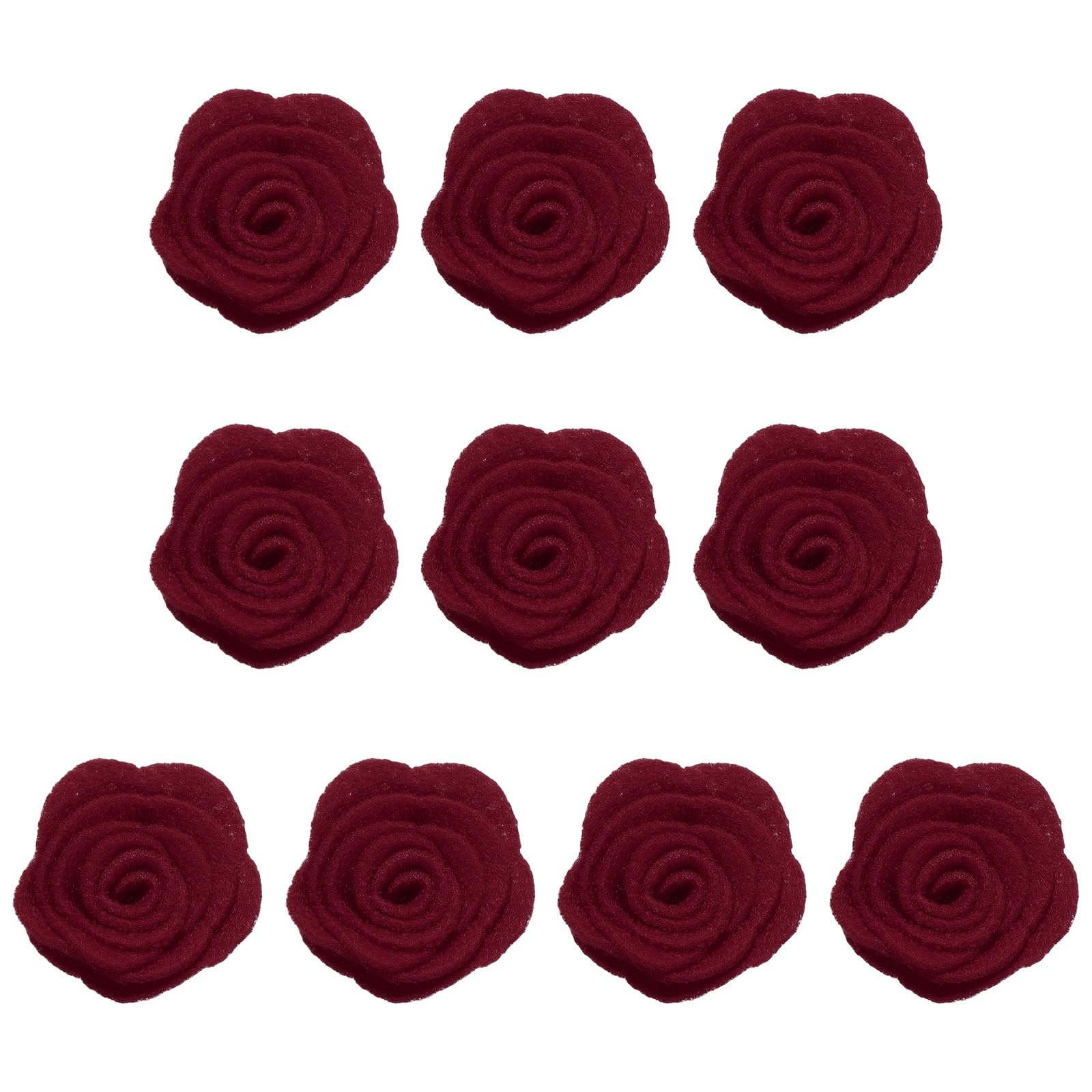 sourcing map 10Pcs Felt Fabric Flowers Embellishments, 1.57" Nonwoven Camellia Sewing Appliques Ornament Artificial Flower Heads for DIY Wedding Party Scrapbook Hair Decorations, Wine Red