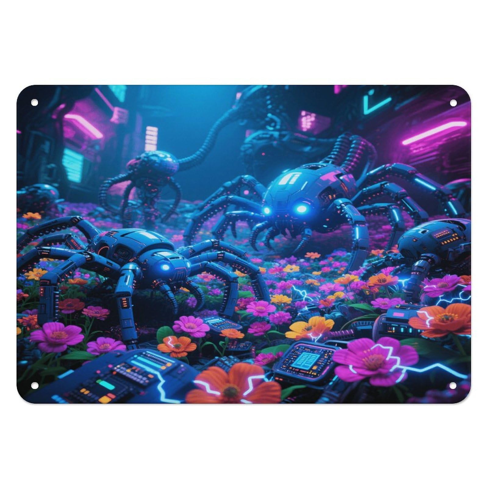 Fekiloot Style Neon Sea Of ​​Flowers Wall Decor Iron Painting Metal Sign