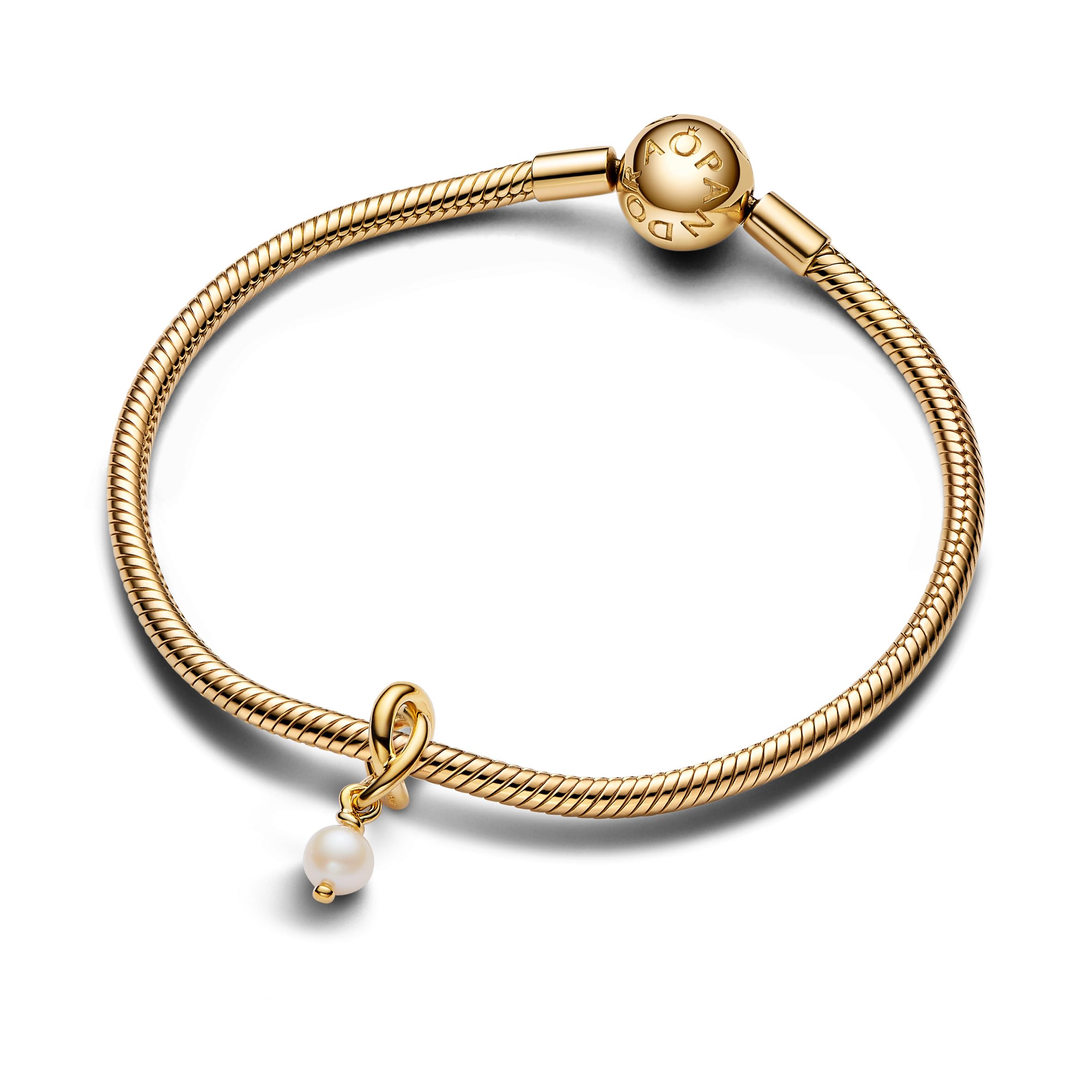PANDORA Moments Behandelte Süßwasserzuchtperle Ewigkeitskreis Charm-Anhänger aus Sterling Silber mit vergoldeter Metalllegierung, Kompatibel Moments Armbänder, 763462C06