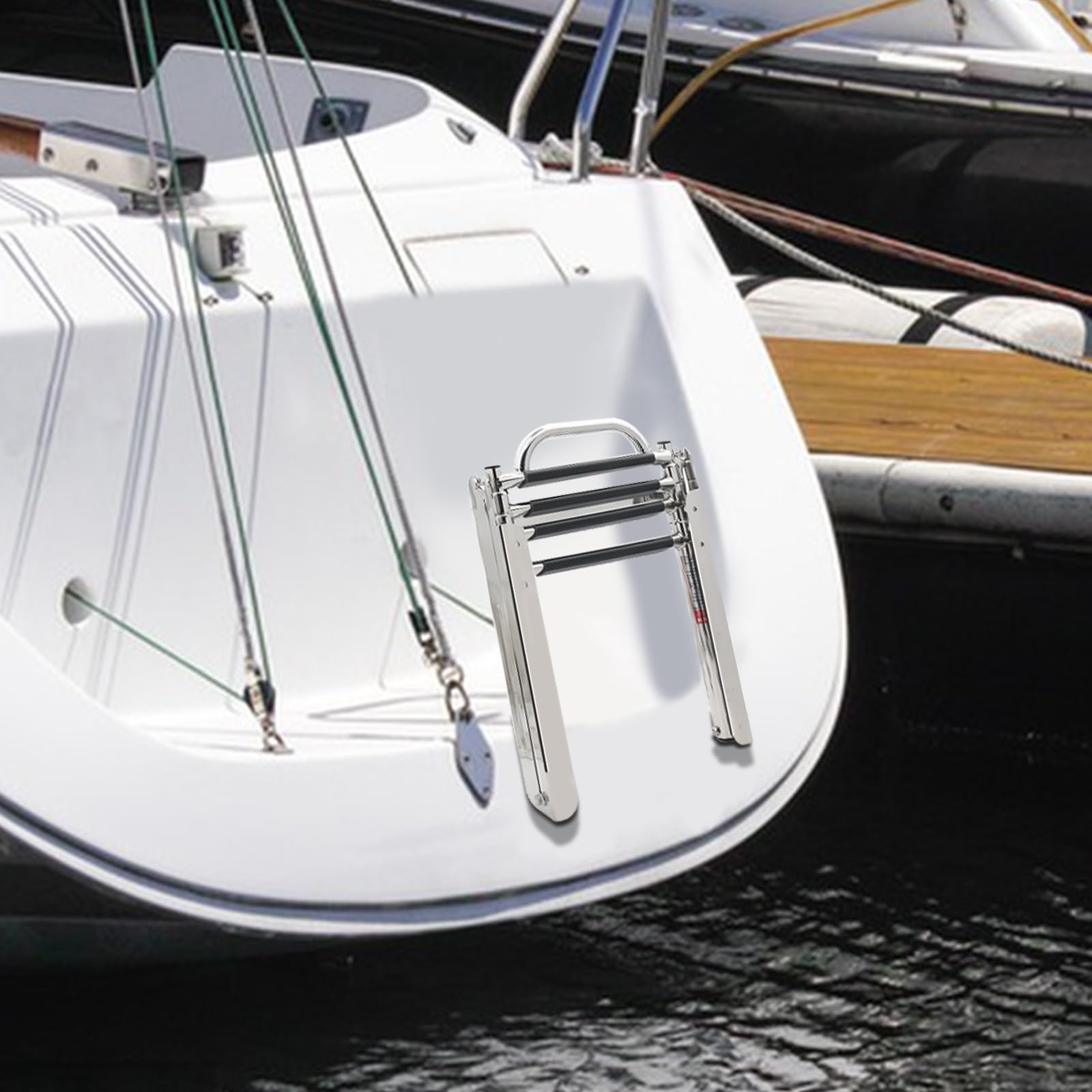 KAOLALI Scala Marina in Acciaio Inossidabile a 4 Gradini Scaletta Per Piscina Barche Scaletta Telescopica Estensibile per Barca Imbarco Pieghevole Nuoto Scale Capacità per Barca Marina Piscina