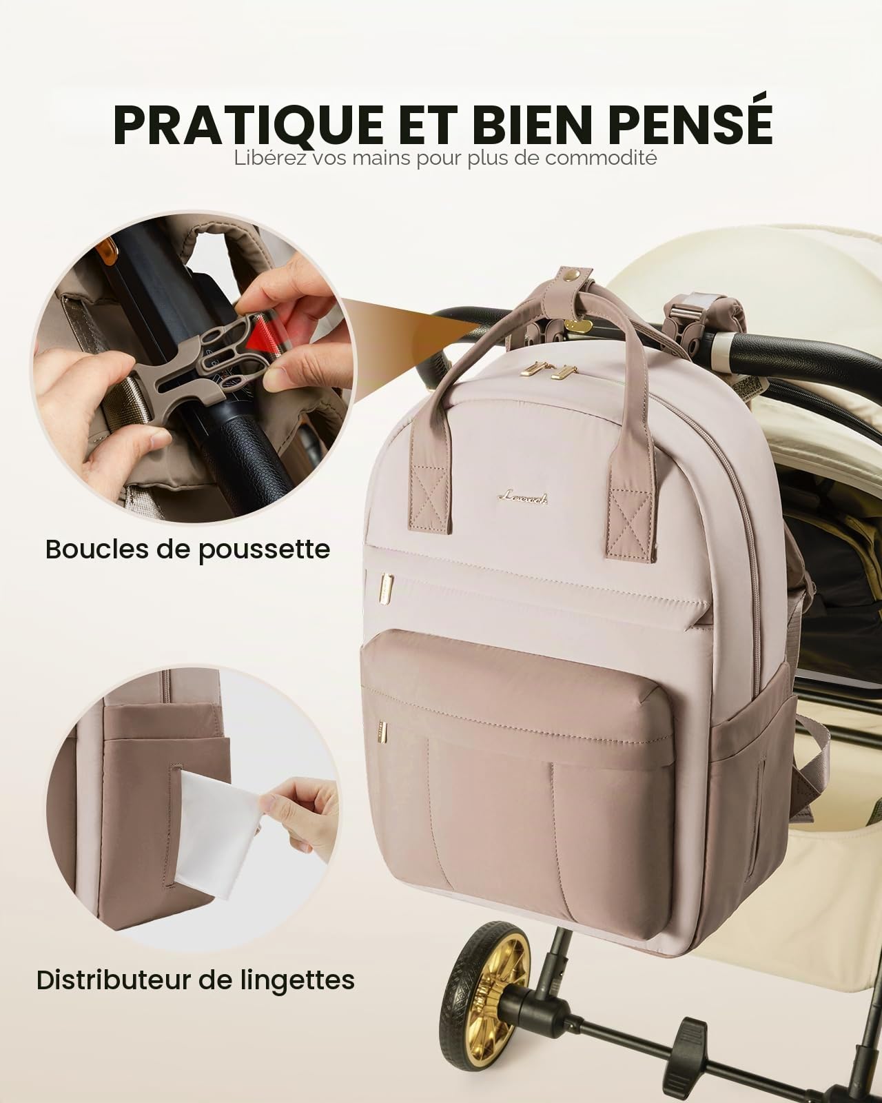 LOVEVOOK Sac à dos à langer léger avec matelas à langer