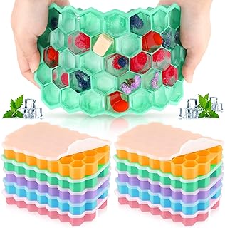 10 Pack Ice Cube Trays 74 Cubes Ice Trays Silicone Flexible Ice Cube Molds with Lid Ice Cube Maker Stackable Silicone Ice ...