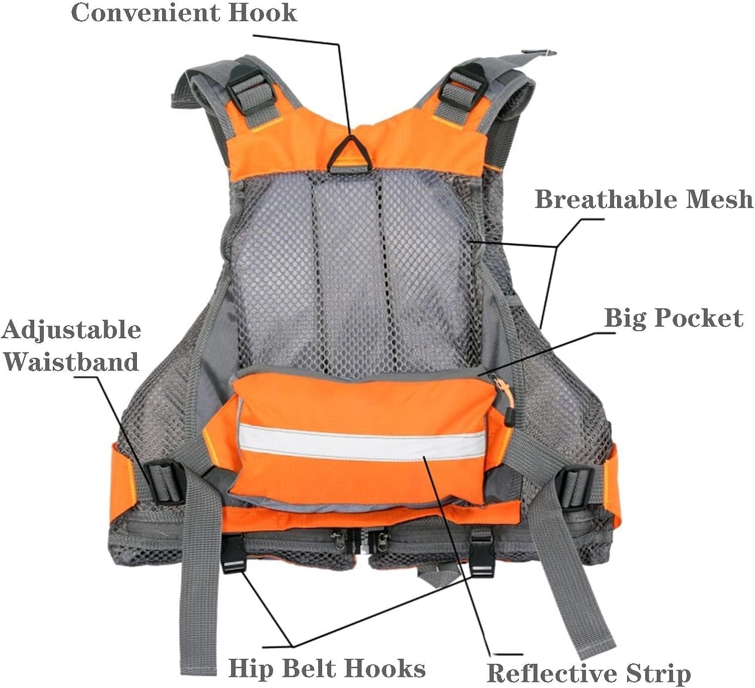 Adult Surf Vest with Removable Liner, Adjustable Surf Vest with Reflective Strips, Pockets for Boating Kayaking, Swimming Surfing Paddling Water Sports