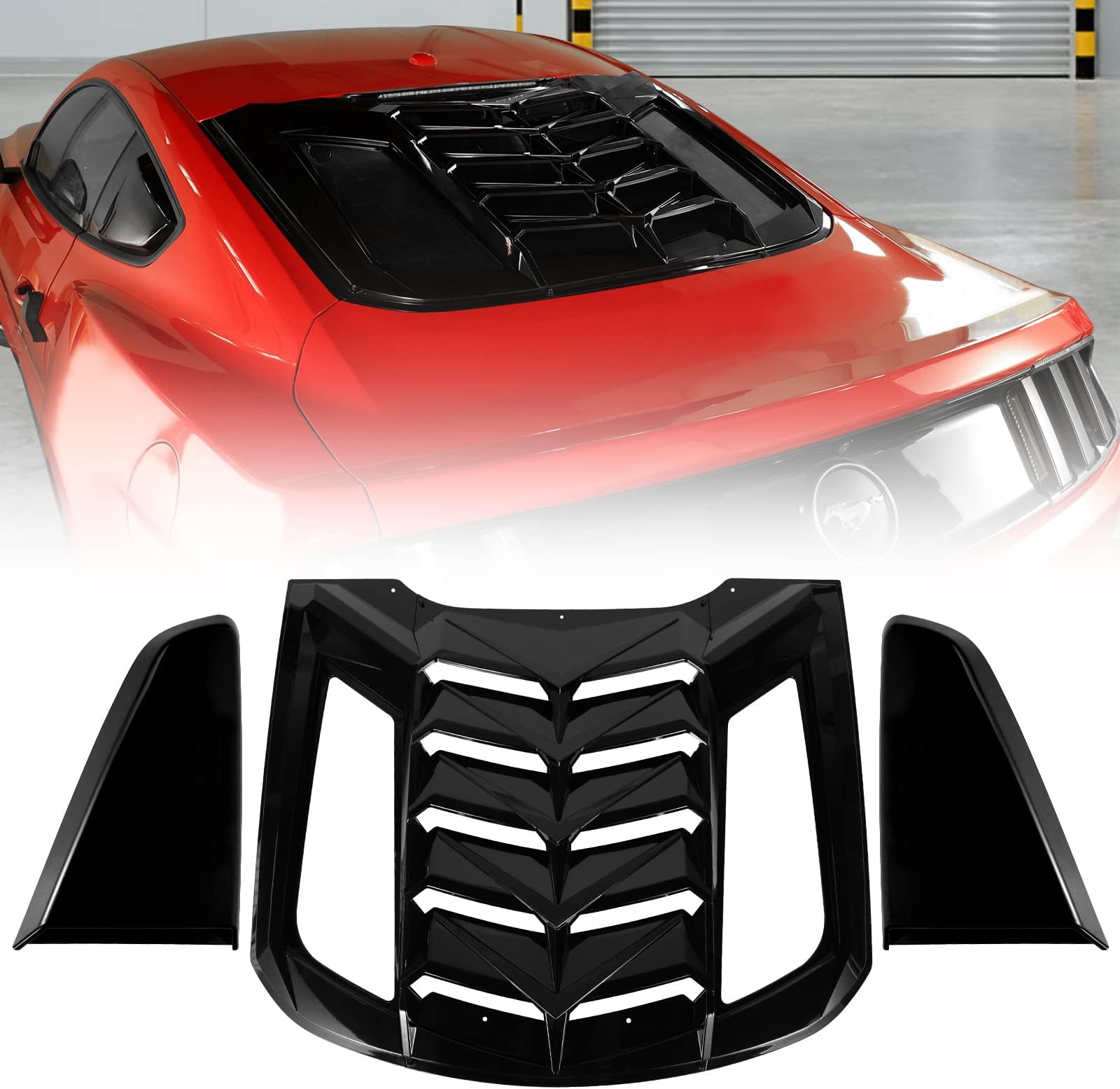Rear & Side Window Louvers Windshield Sunshade Wind Shutter Window Cover Set Fits for Ford Mustang 2015 2016 2017 2018 2019 2020 2021 ABS Bright Black