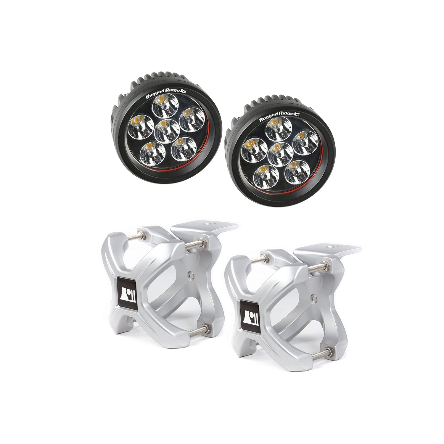 Rugged Ridge | Light Kit, X-Clamp/Round LED, Large, Silver, 4 Pieces | 15210.14