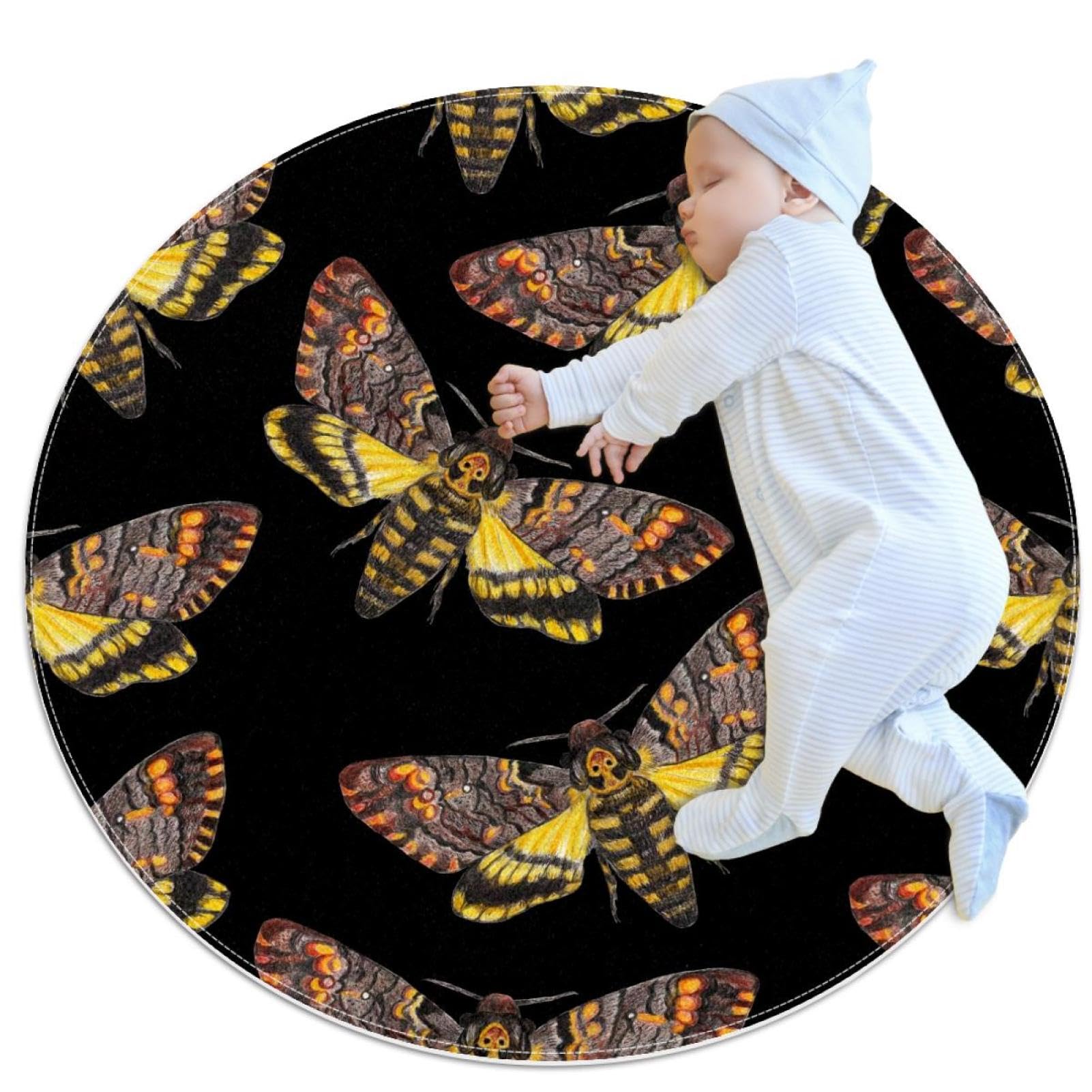 Tapis de salle de bain rond anti-glisse 1m motif papillon