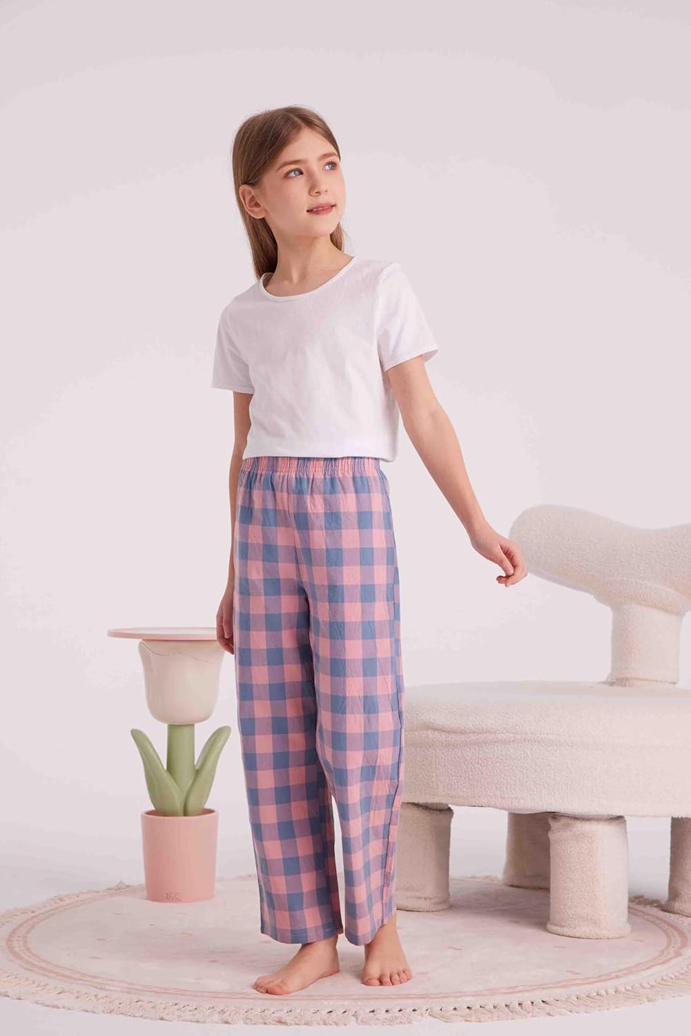 HiddenValor Big Girls Lightweight Woven Cotton Pajama Lounge Pants with Pockets