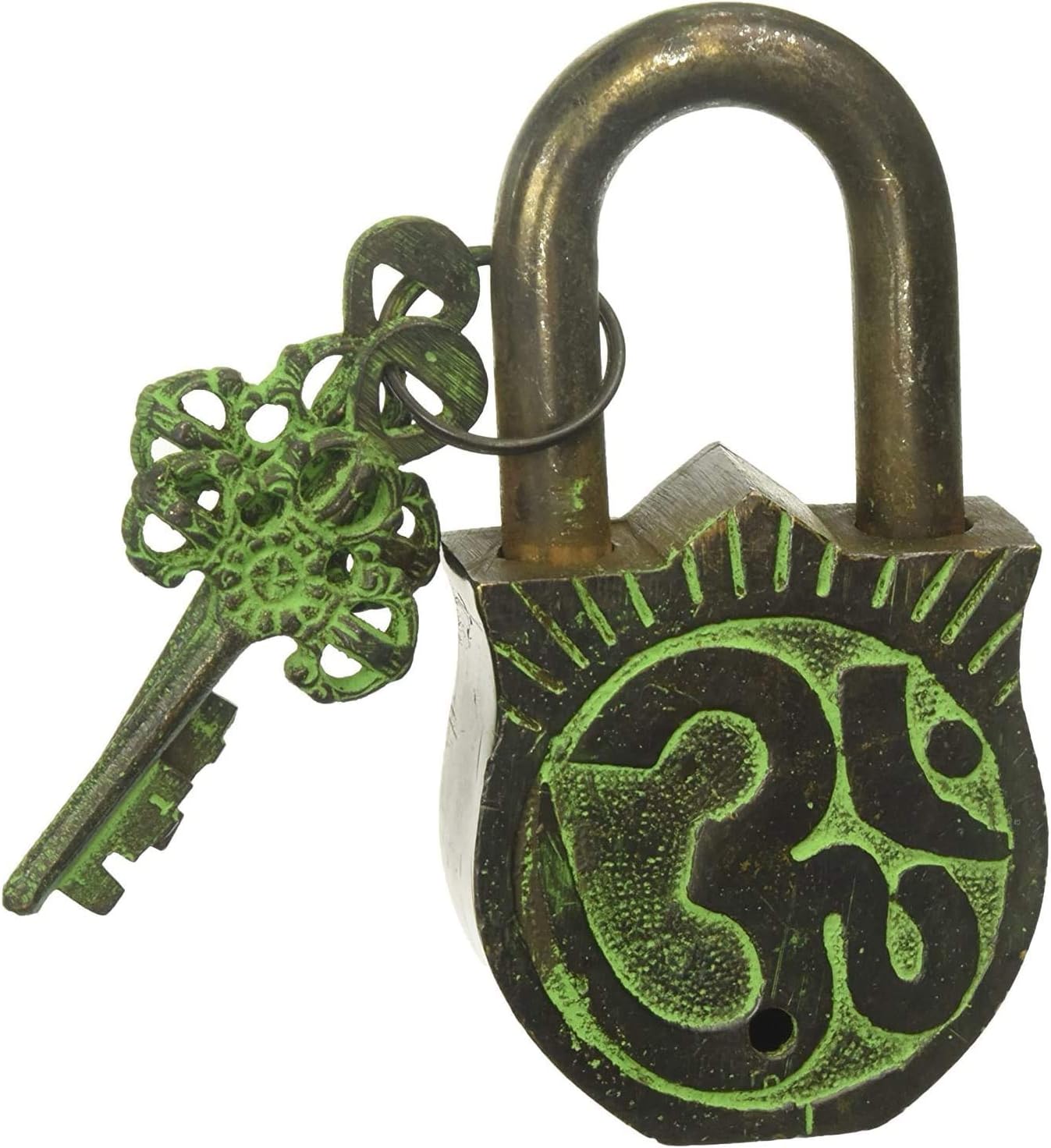 Brass Door Padlock Fully Functional Handmade Antique Design with Keys Unique Collectible Locks Combination of Style & Security (Ganesha-ant)