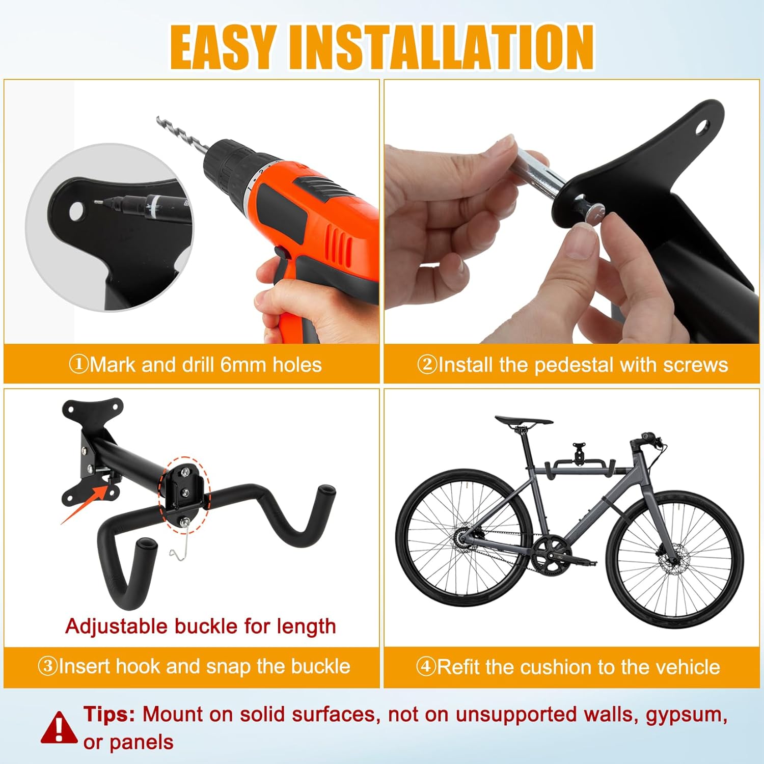 PSLER 2pcs Bike Wall Mount Hanger - Wall Mount Handbar, Adjustable & Extendable Horizontal Bike Rack Holder for Mountain/Road/Hybrid Bikes, Space Saving Garage Storage Hook, Easy Install