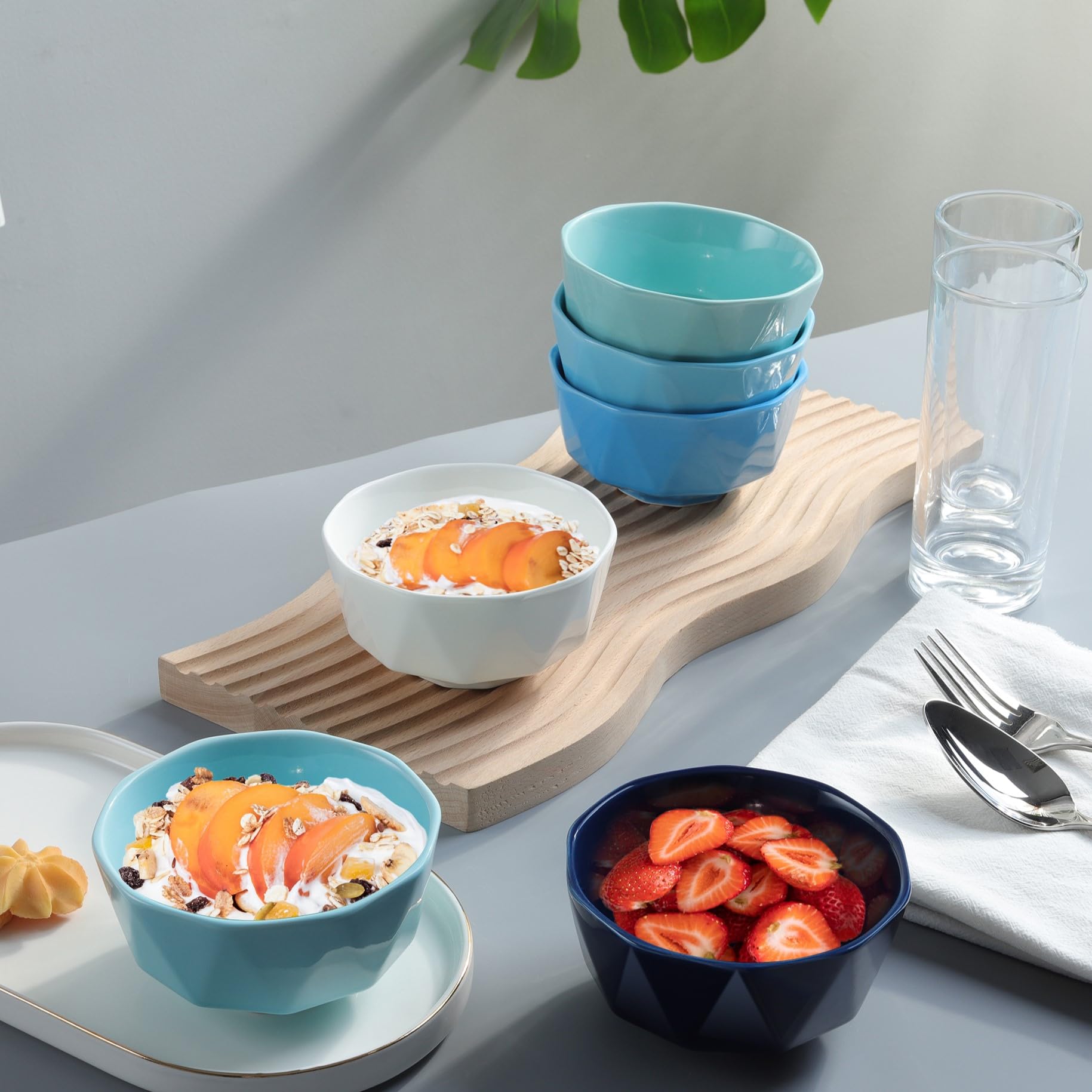 fanquare Set de 6 boles de postre de 340 ml, boles de helado de 4,5 pulgadas, aptos para microondas y lavavajillas, colores surtidos