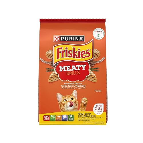 Purina Friskies Meaty Grills Adult Dry Cat Food, 2.5 kg, Contains Chicken, Turkey, Lamb and Vegetables Flavours