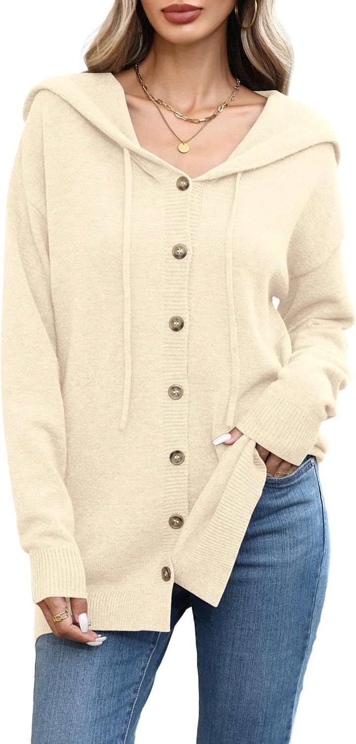 TASAMO Women's Button Down Hoodie Cardigan Sweaters Long Sleeve Fall Fashion Open Front Knit 2025 Winter Outerwear Coats - Image 8