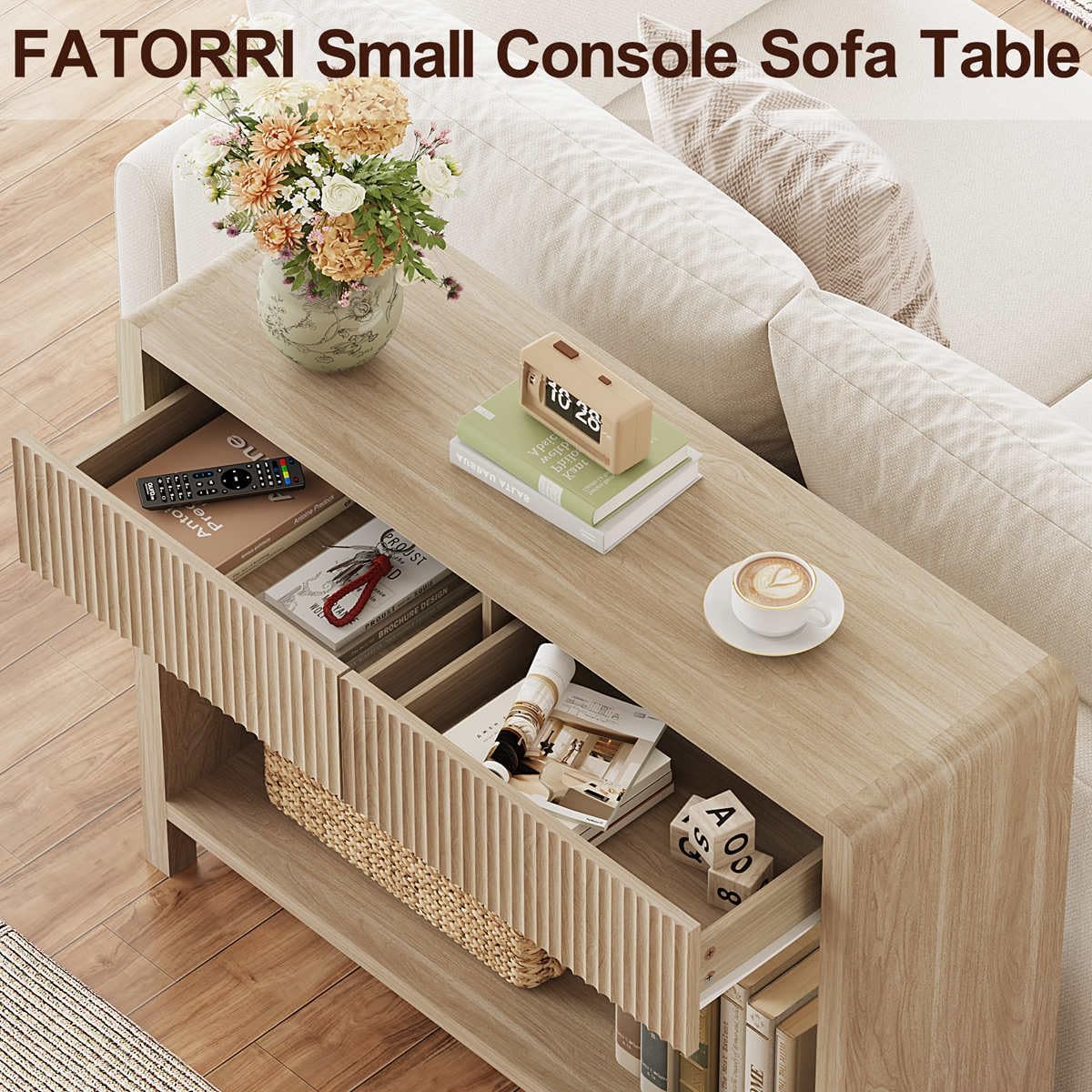 FATORRI Console Sofa Table, Wooden Entryway Table for Living Room, 39.37 inch Modern Hallway Tables and Couch Tables Behind Sofa (Light Walnut)