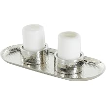 Deco 79 Stainless Steel Metal Decorative Candle Holder Hammered Candle Stand with Oval Tray Plate, Candlestick Holder 16" x 7" x 2", Silver