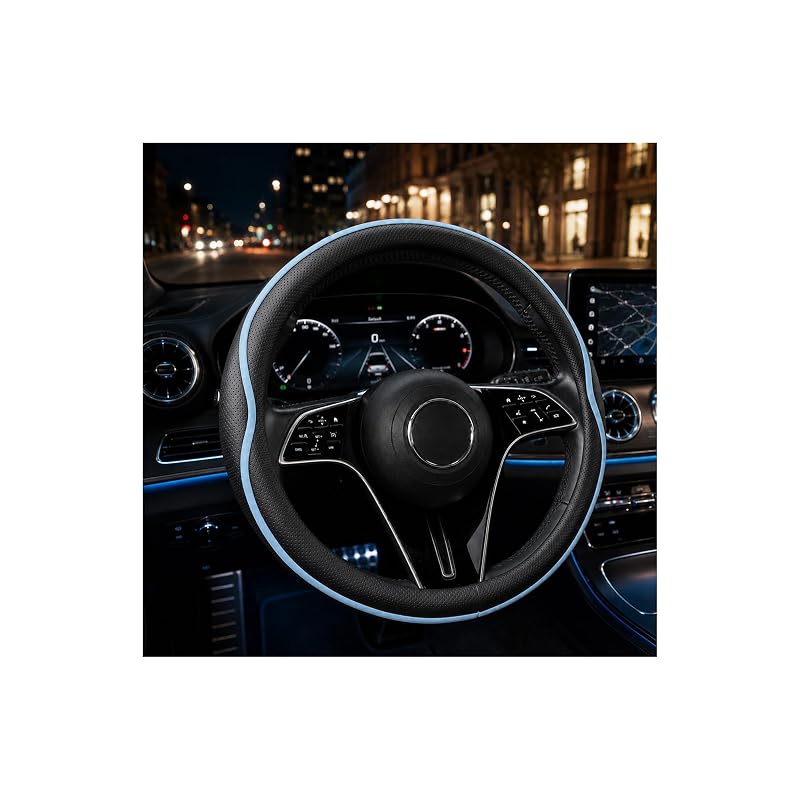 Capa para Volante Automotivo em Microfibra com Revestimento Antiderrapante Preta e Azul-Claro Wbshyy para Carros, SUVs e Caminhões