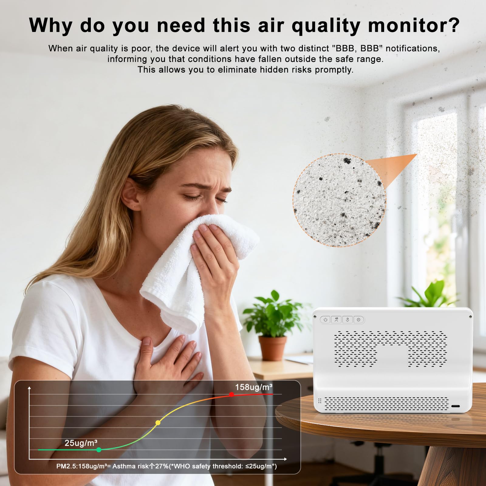 16 in 1 Air Quality Monitor Indoor 7" Display 9 AQI+7 AQI Alerts,Portable Air Quality Tester CO2, TVOC, PM2.5 PM1.0 PM10, HCHO Temperature Humidity Temp & Time Air Quality Meter for Home — Amazon image 7