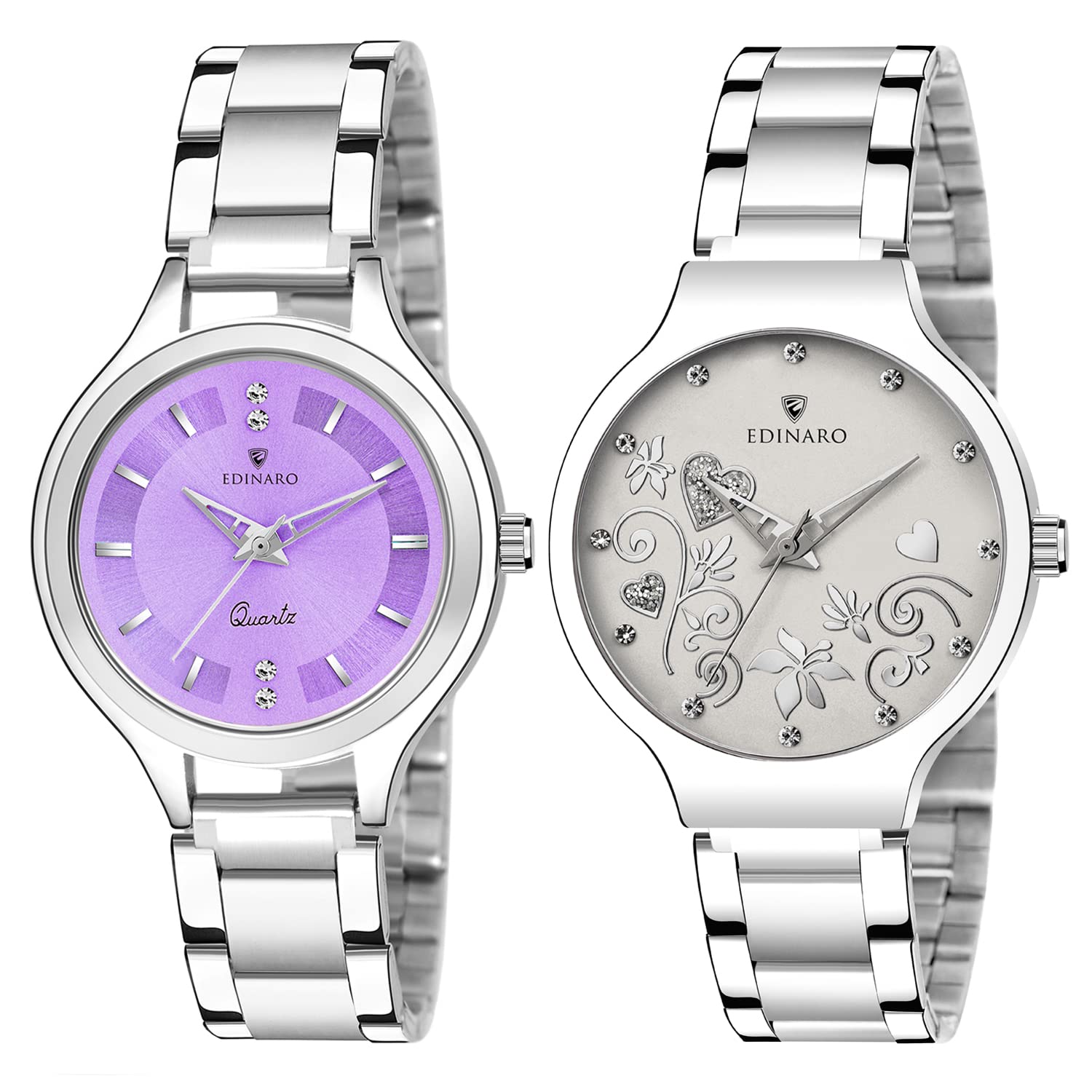 EDINARO Analogue Round Studed Dial with Silver Bracelet Strap Girls & Womens Wrist Watch (Pack of 2) (B09P1G7FTM) Amazon Price History, Amazon Price Tracker