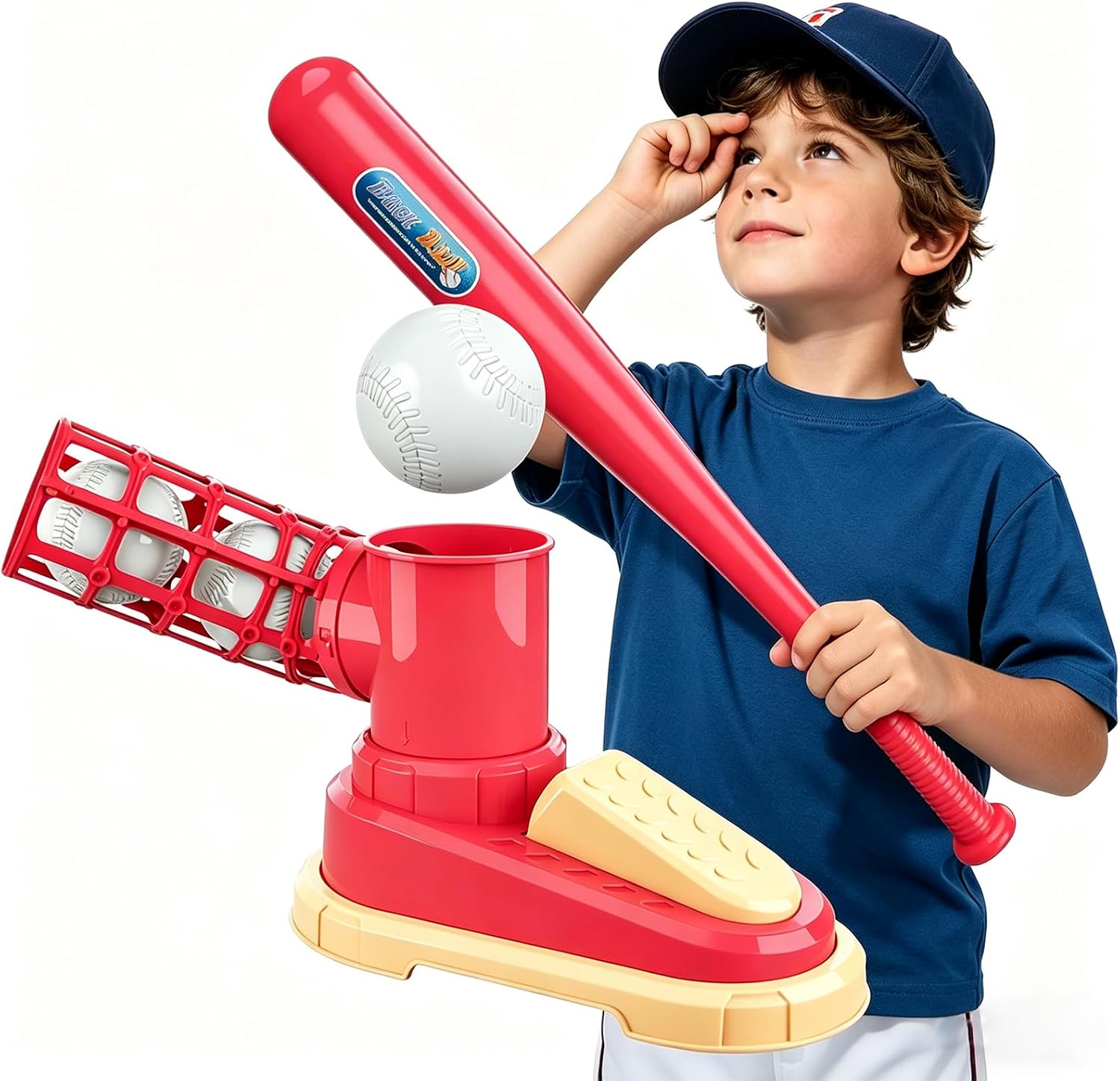 Kids Baseballs Swings Trainer Toy,Automatic Balls Launcher Tball Popper,Softball Training for Hitting Without a Pitcher,Safe 3ft Bounce Height,Indoor Backyard Outdoor Sports Gift for Boys/Girls Age 3+