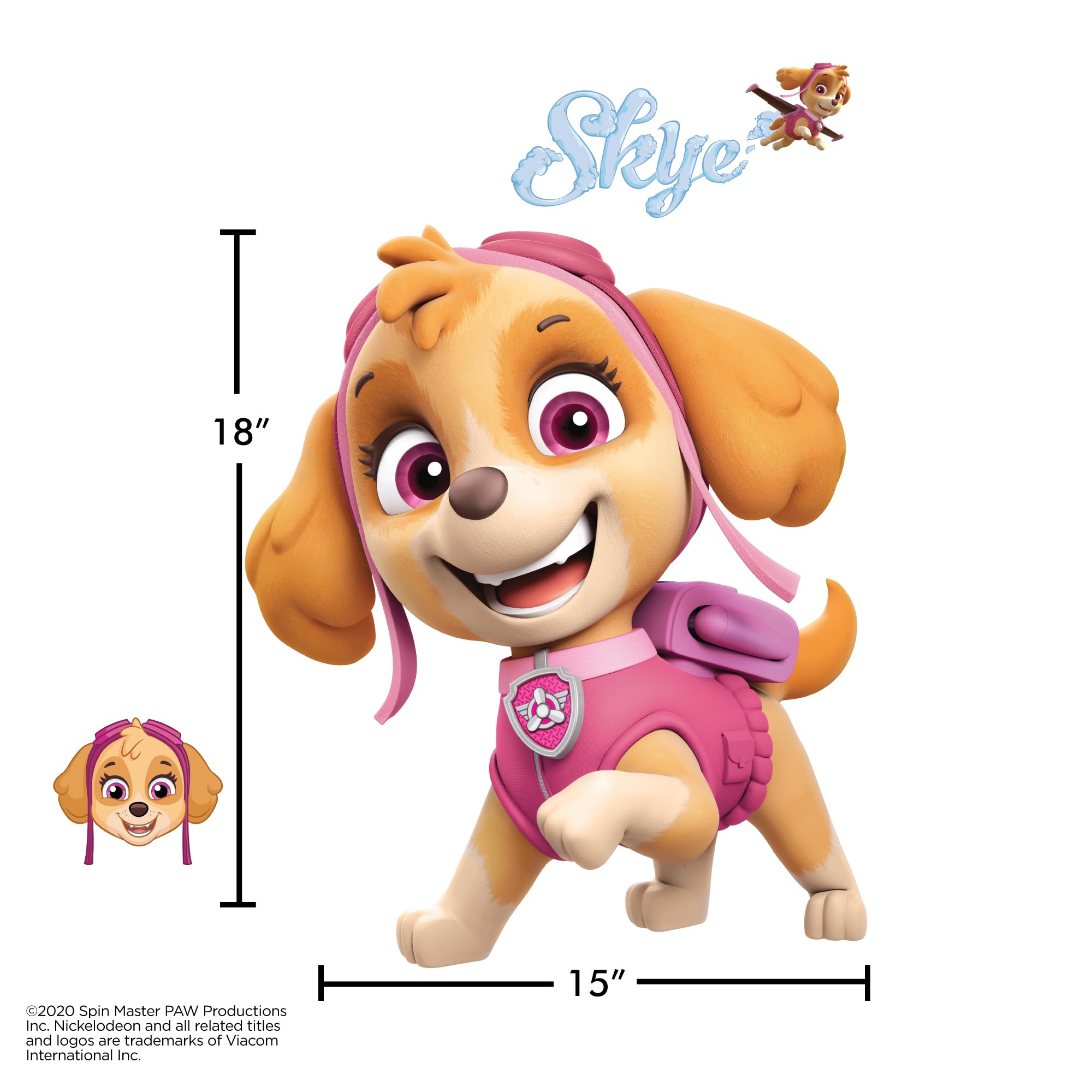 Paw Patrol Skye Wall Decal - Large 18" Vinyl Sticker, Peel & Stick Bedroom Decor