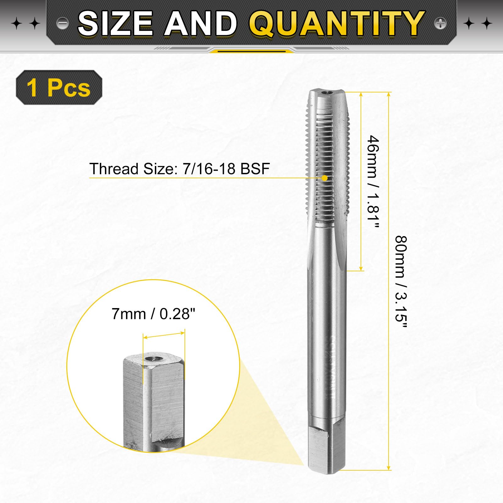 uxcell Hand Plug Tap 7/16-18 BSF 2B Thread Plug Style Taps Straight Flute Screw Tapping Threading Tool High Speed Steel HSS6542
