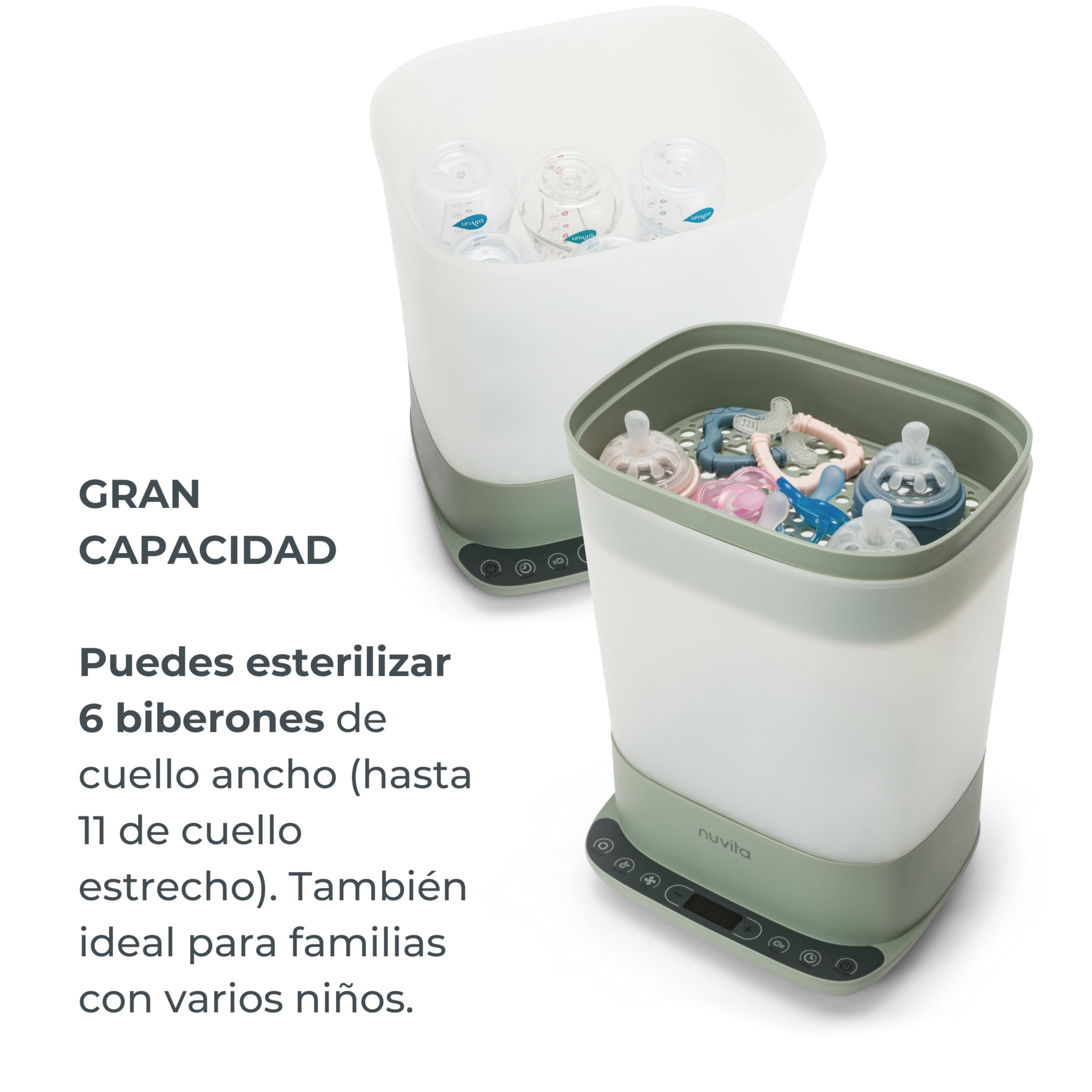 Nuvita 1088 SteriDry Esterilizador y Secador 2 en 1 para Biberones - Esterilización al Vapor 99,99%, Filtro HEPA para Secado Purificado, Conservación Estéril 72H, Gran Capacidad, Temporizador