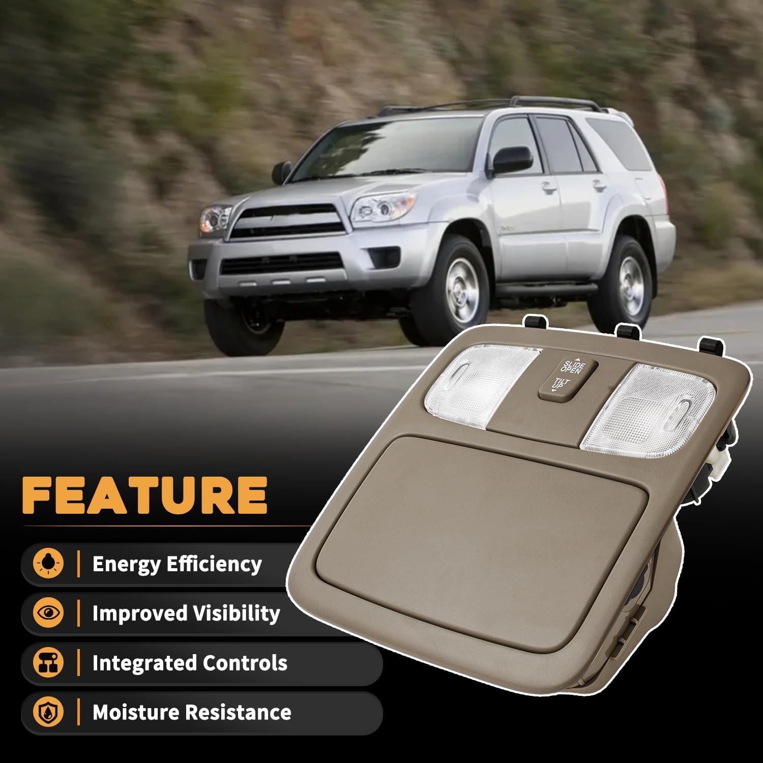 Overhead Console Dome Map Light Lamp Fit for Toyota Camry 2002-2006 Fit for Toyota 4Runner 2003-2009 Roof Storage Light with Sunroof Switch Replaces 825672 VG7621