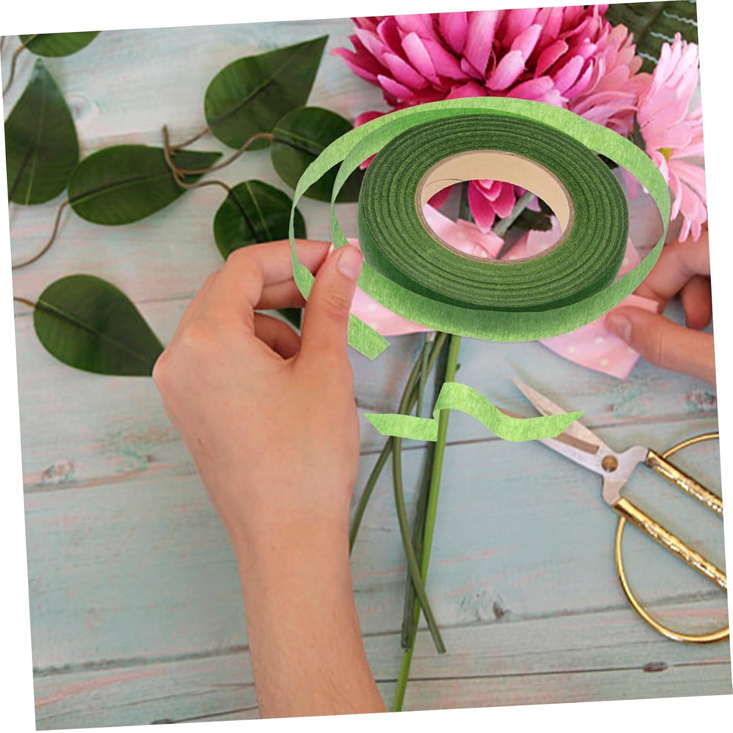 NUOBESTY 12rolls Green Floral Tape for Flower Arrangements Crepe Paper Stem Wrap Tape for Crafts Bouquets and Floral Decorations